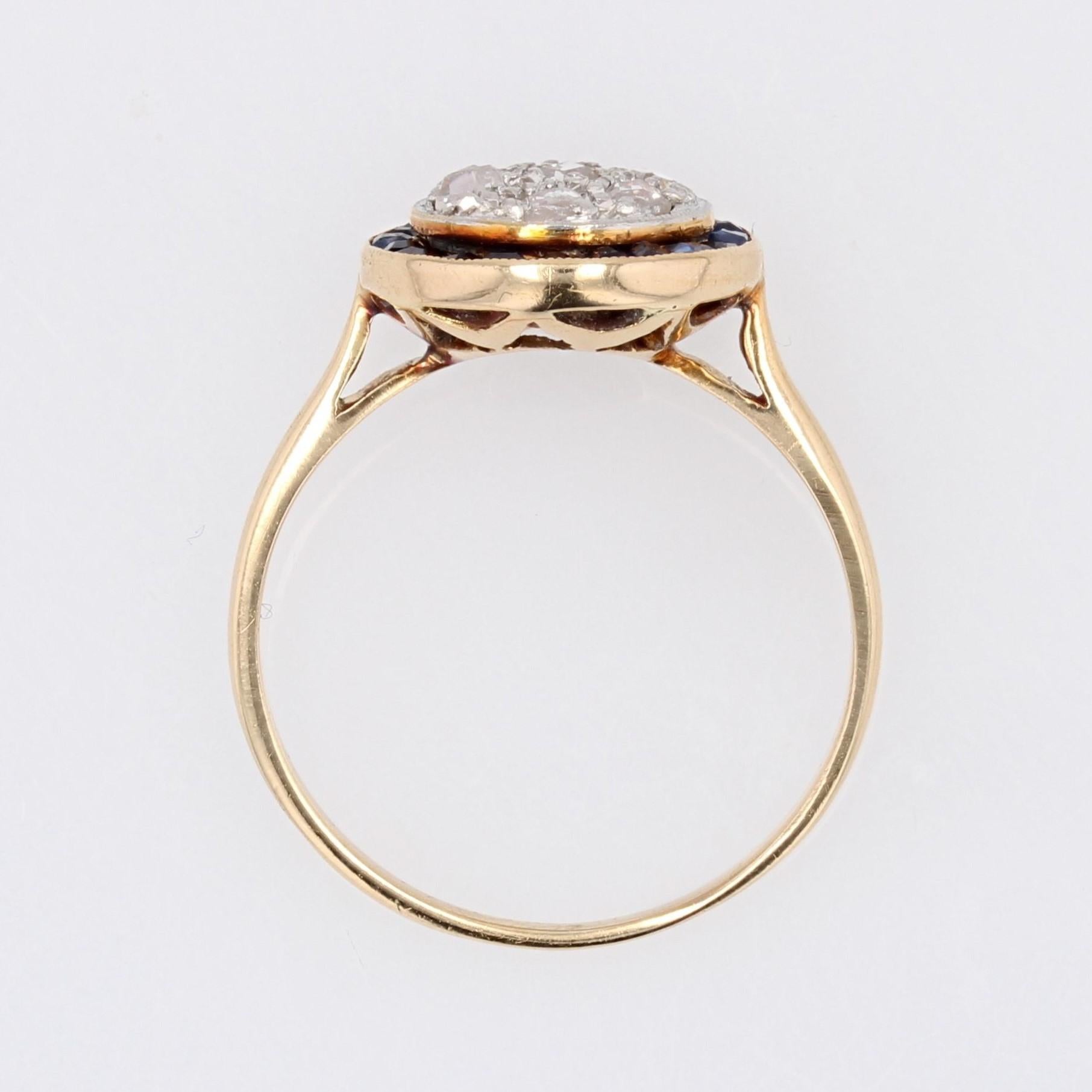 French 1925s Art Deco Calibrated sapphires Diamonds 18 Karat Yellow Gold Ring 12
