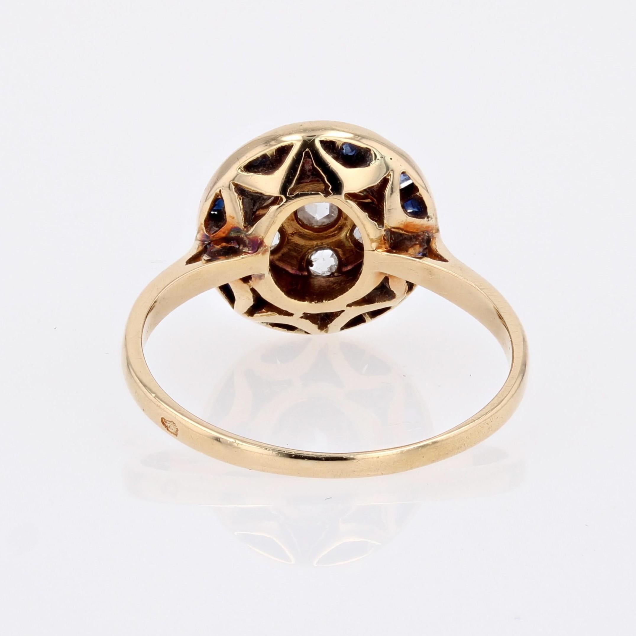 French 1925s Art Deco Calibrated sapphires Diamonds 18 Karat Yellow Gold Ring 13