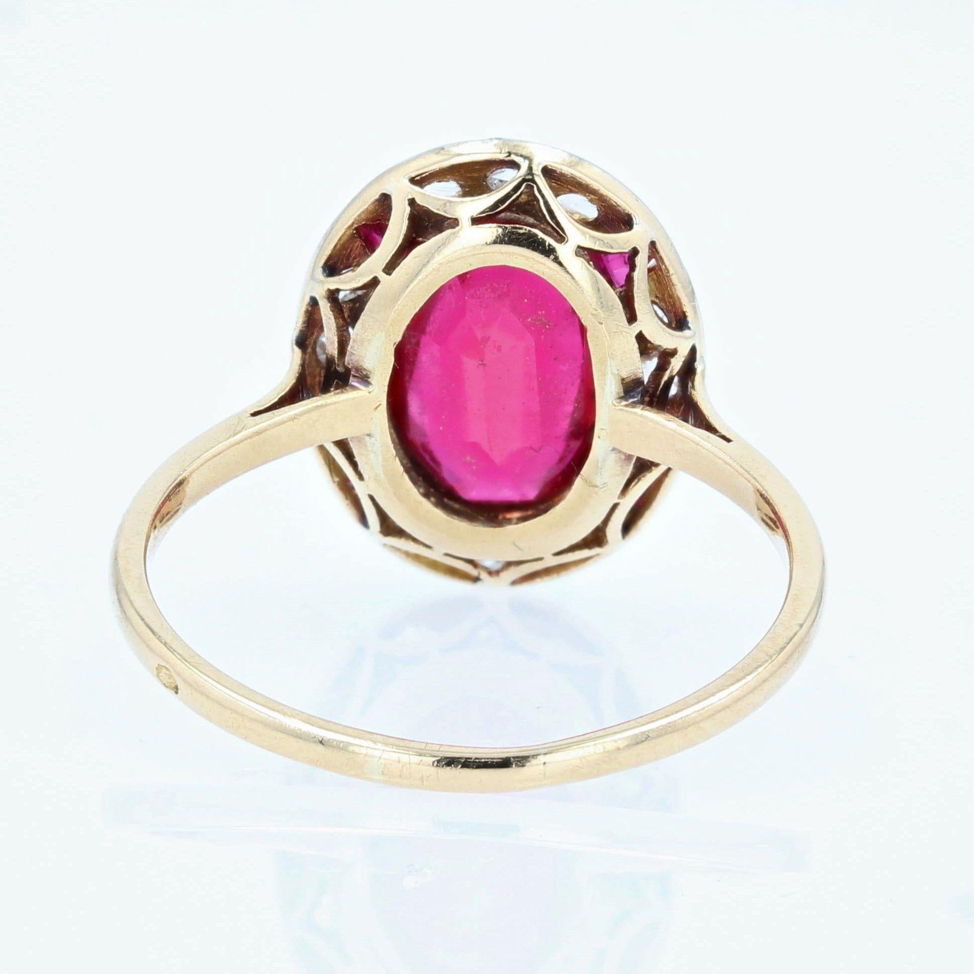 French 1925s Art Deco Diamonds Verneuil Ruby 18 Karat Yellow Gold Ring 4