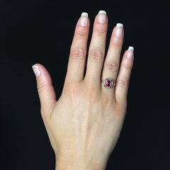 French 1925s Art Deco Diamonds Verneuil Ruby 18 Karat Yellow Gold Ring