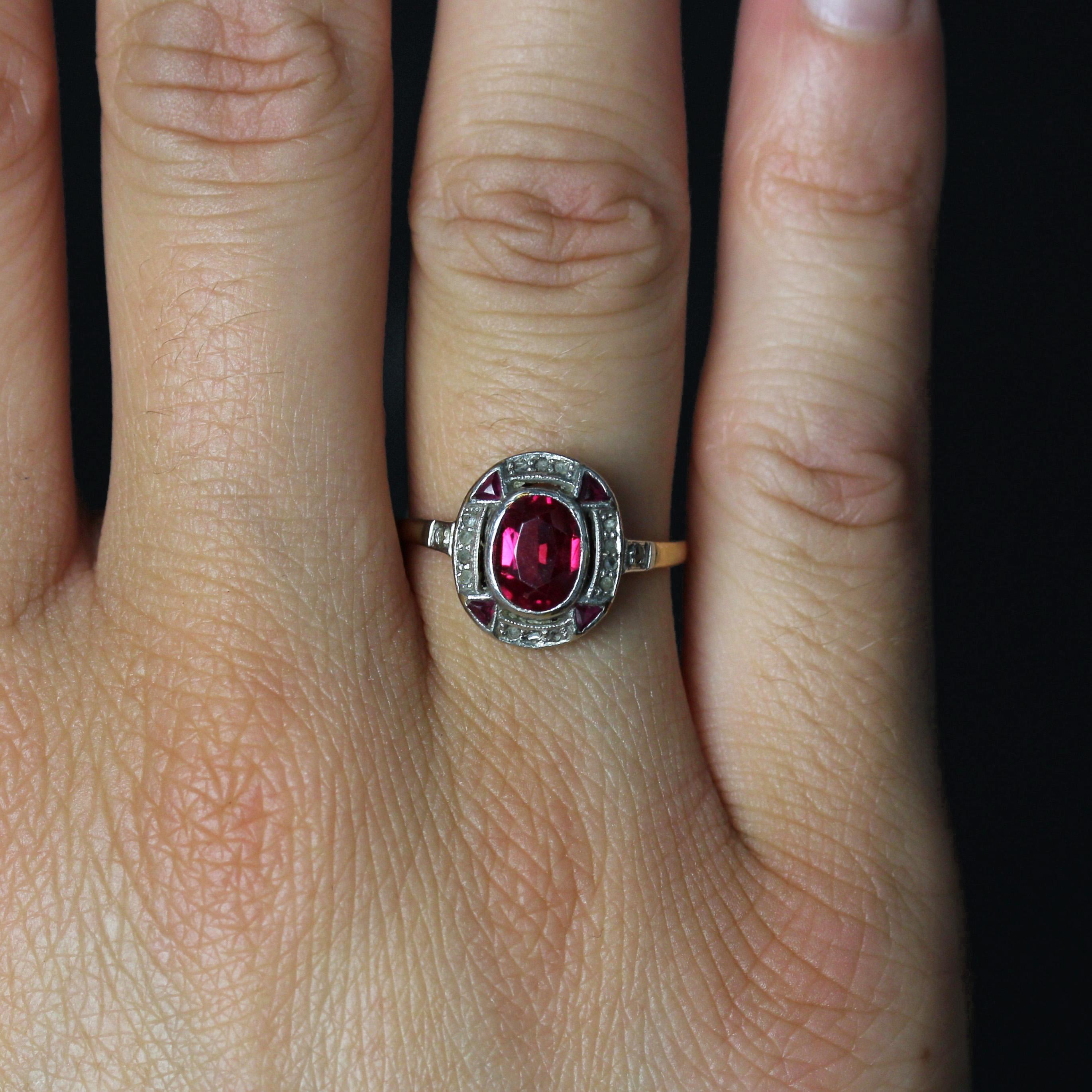 Donna French 1925s Art Deco Diamonds Verneuil Ruby 18 Karat Yellow Gold Ring in vendita