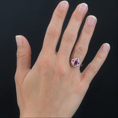 French, 1925s, Art Deco Ruby Diamonds 18 Karat Yellow Gold Platinum Ring