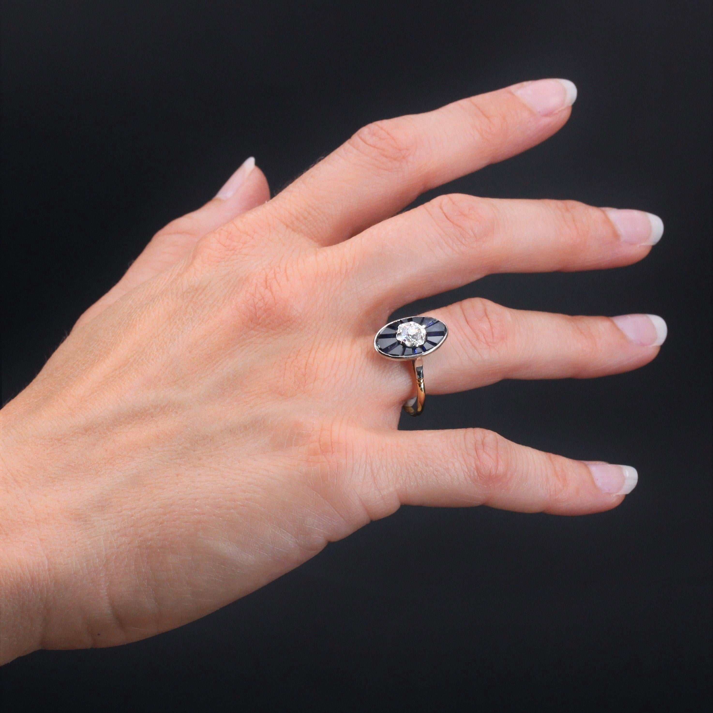 Bague Art déco française en forme de bouchon en or jaune 18 carats avec saphirs et diamants, années 1925 Pour femmes en vente
