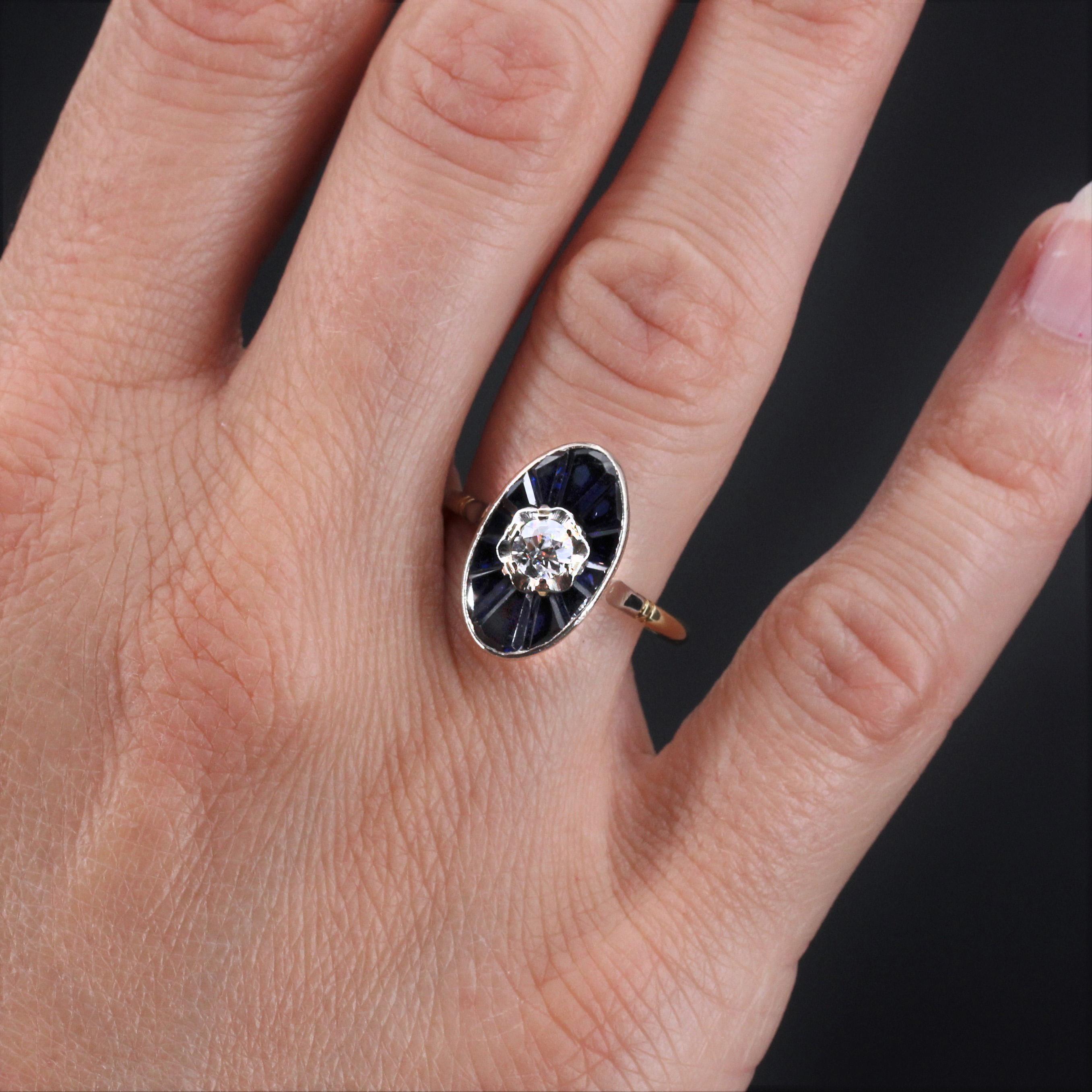 Bague Art déco française en forme de bouchon en or jaune 18 carats avec saphirs et diamants, années 1925 en vente 1