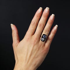 French 1925s Art Deco Sapphire Diamond Onyx Platinum Ring
