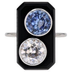 Platinring, Art déco, Saphir, Diamant, Onyx, Platin, Französisch, 1925er Jahre