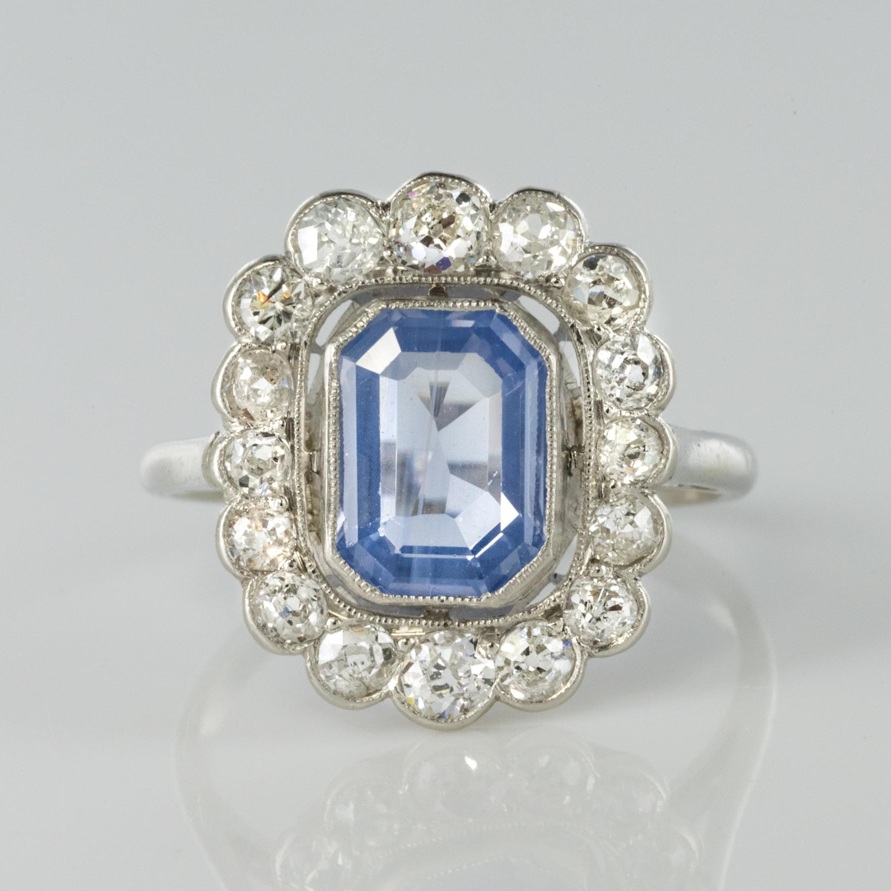French 1925s Art Deco Sapphire Diamond Platinum Cluster Ring 5