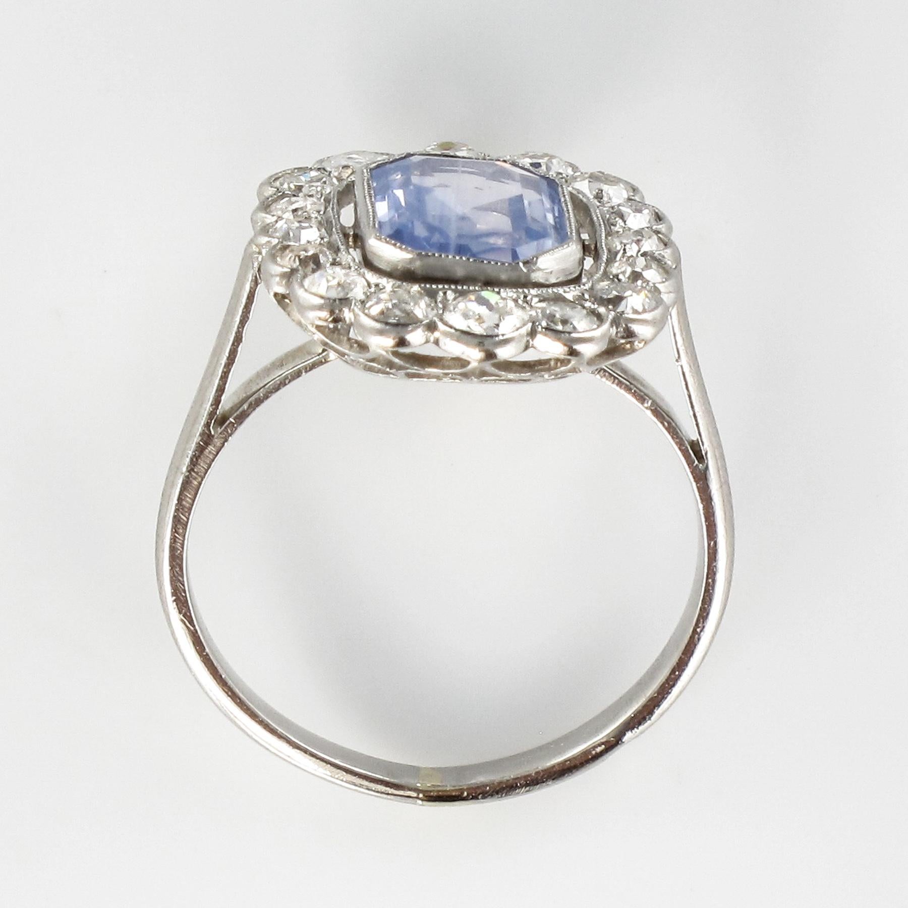 French 1925s Art Deco Sapphire Diamond Platinum Cluster Ring 6