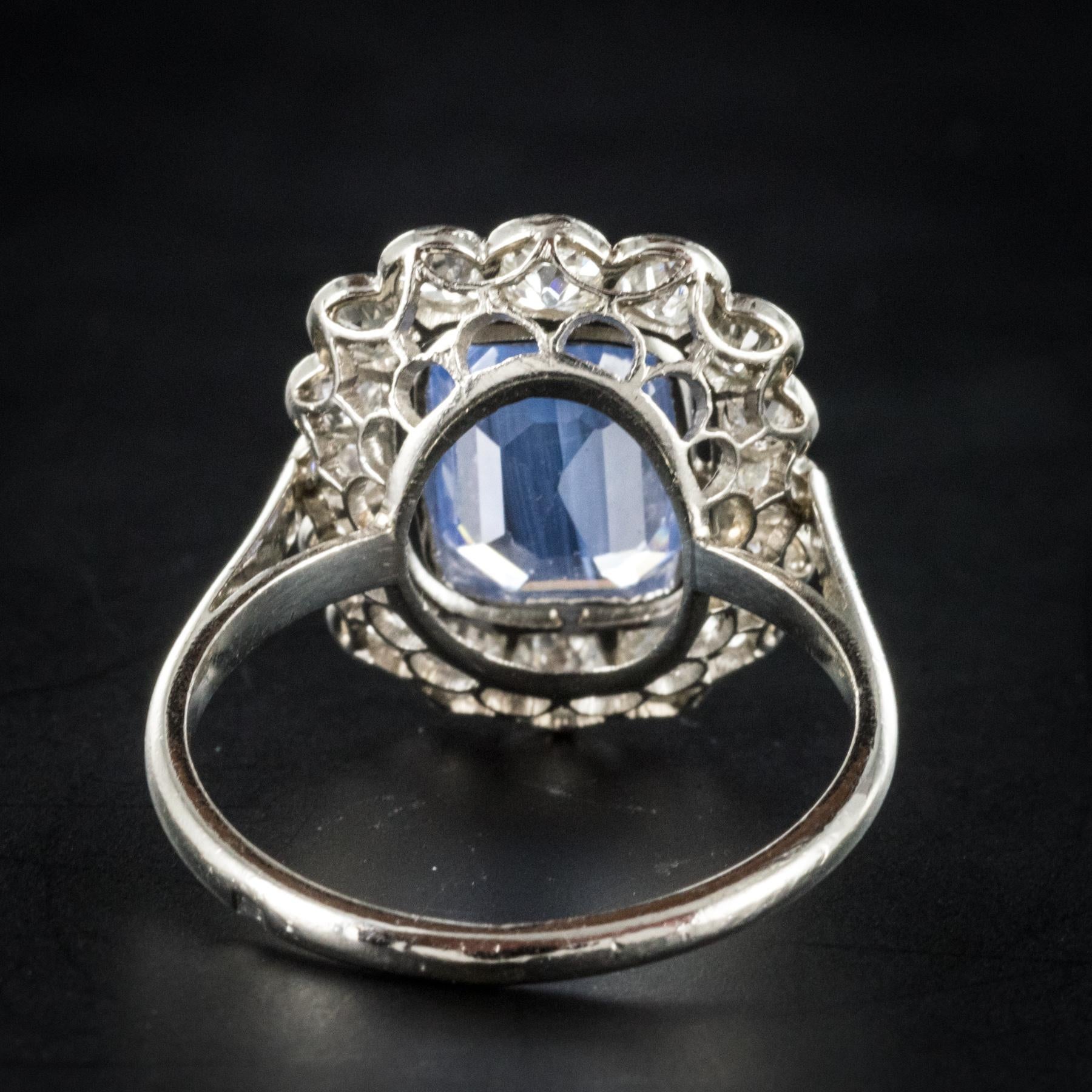 French 1925s Art Deco Sapphire Diamond Platinum Cluster Ring 1