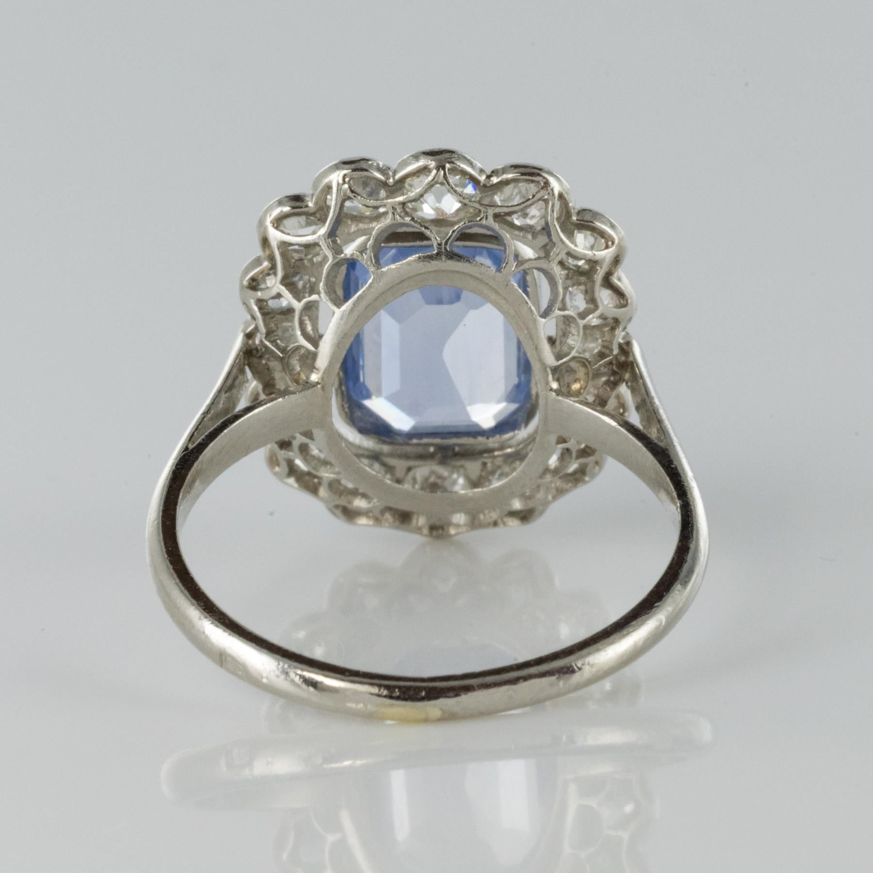 French 1925s Art Deco Sapphire Diamond Platinum Cluster Ring 3
