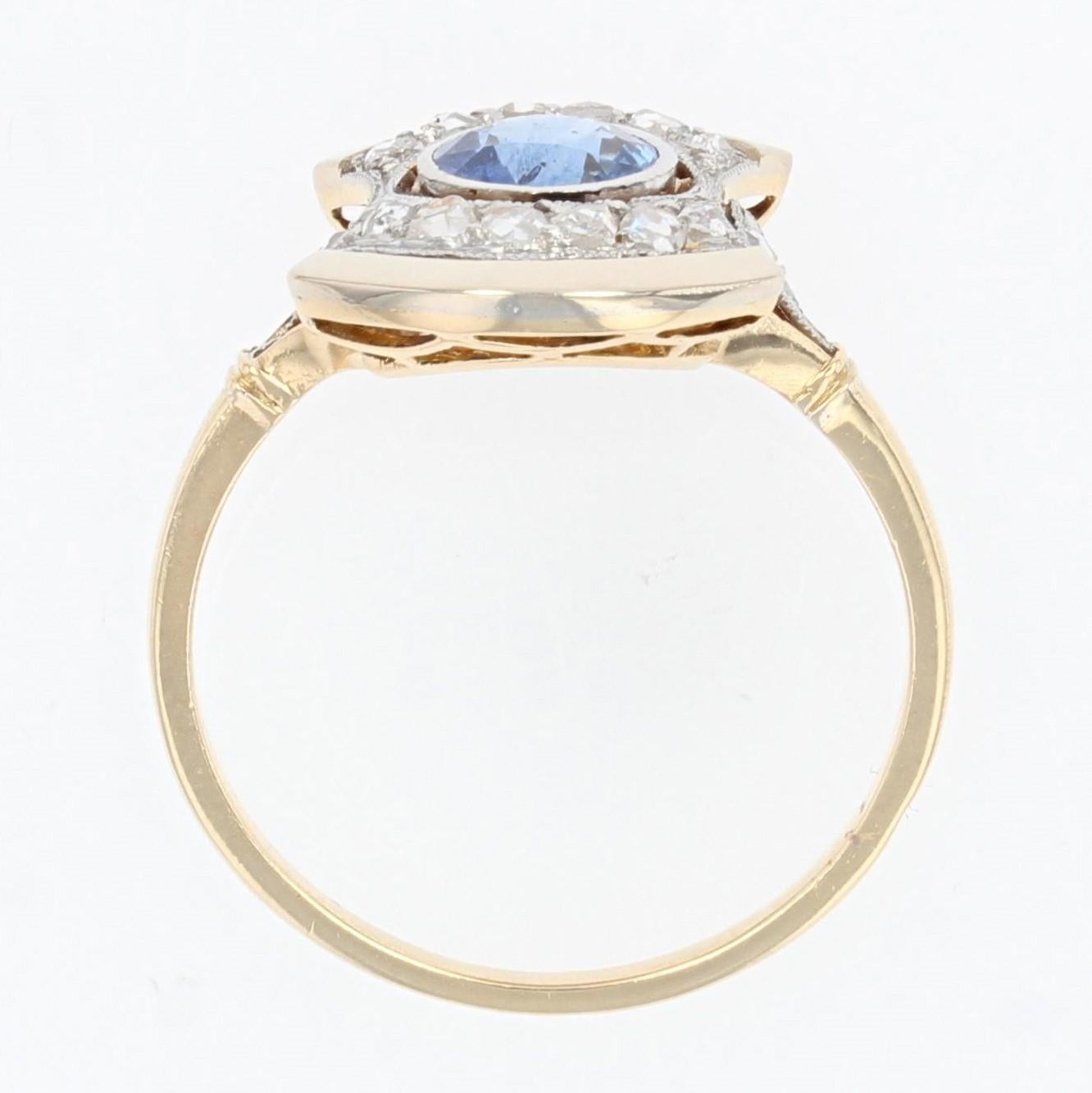 Women's French, 1925s, Art Deco Sapphire Diamonds 18 Karat Yellow Gold Ring For Sale