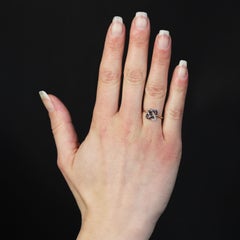 French 1925s Art Deco Sapphires Diamonds 18 Karat Rose Gold Staple Ring