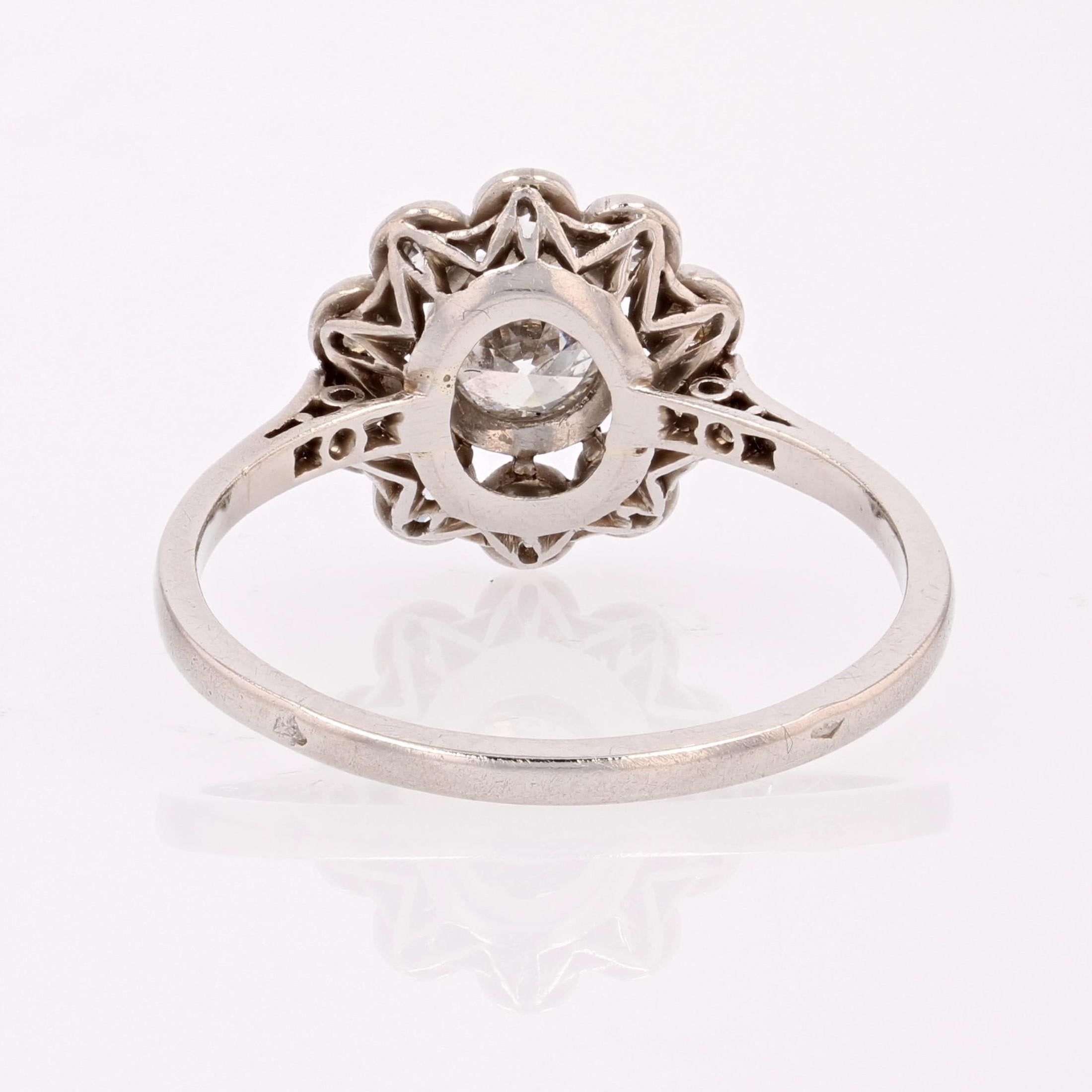 French 1925s Diamond Platinum Daisy Cluster Ring For Sale 4