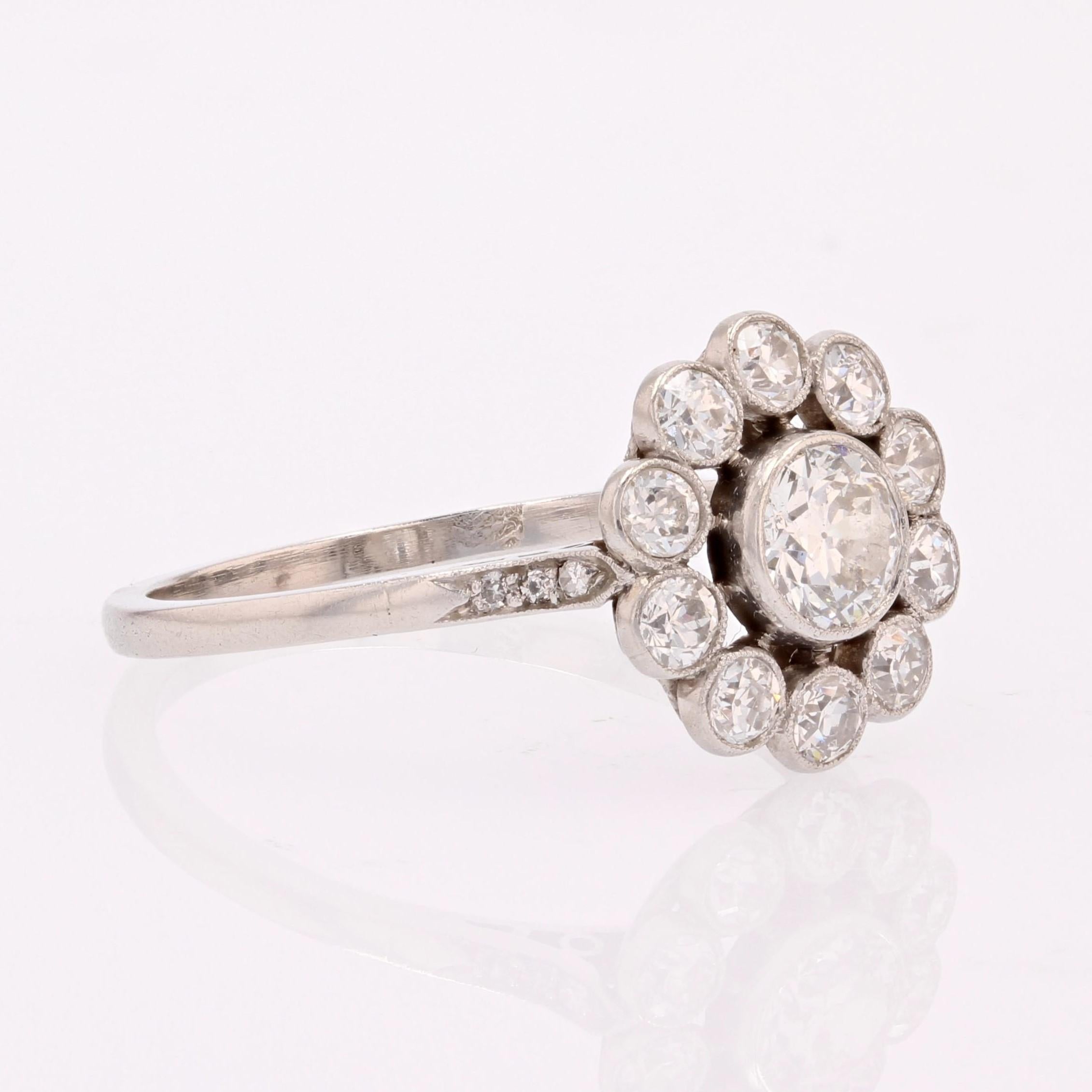French 1925s Diamond Platinum Daisy Cluster Ring For Sale 2