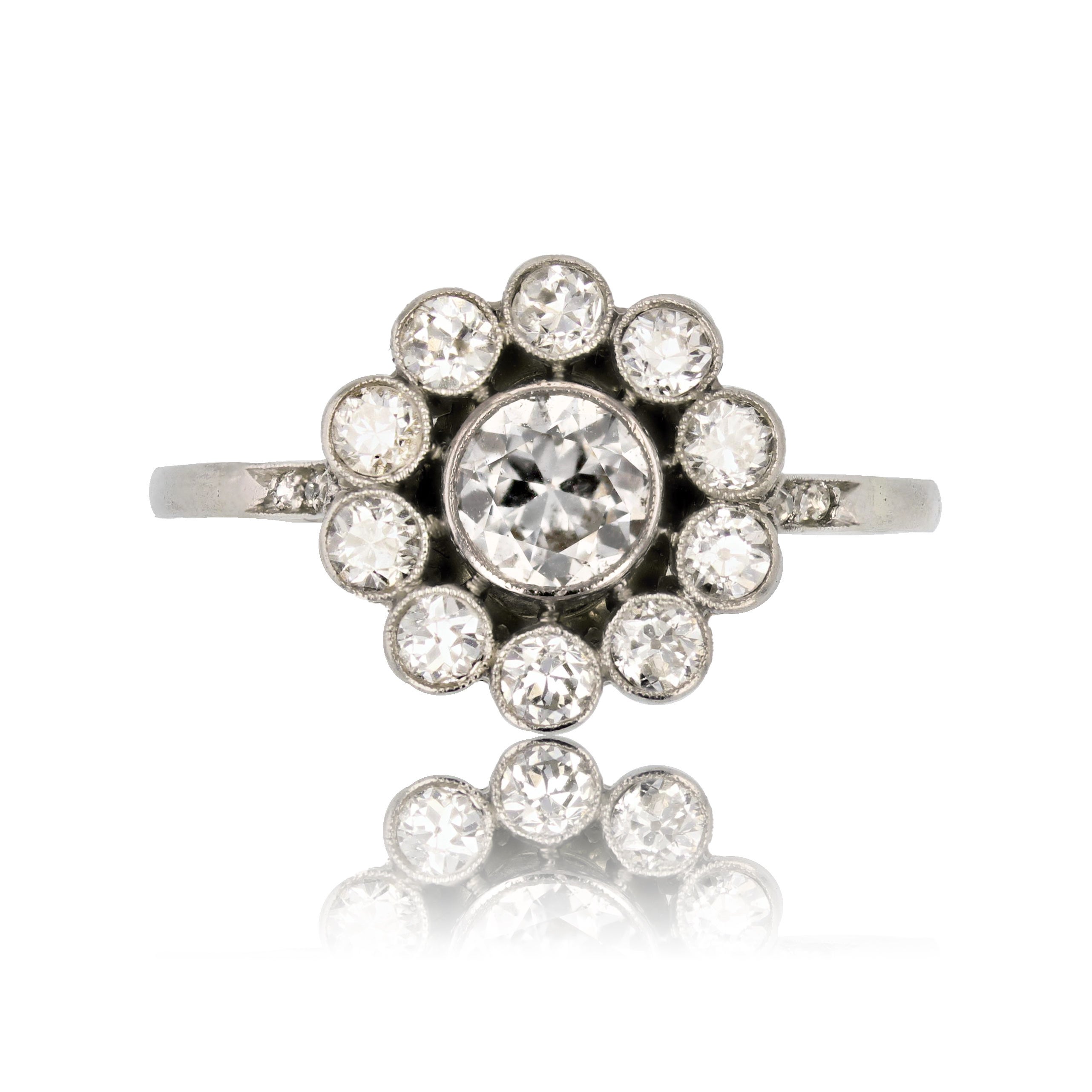 French 1925s Diamond Platinum Daisy Cluster Ring