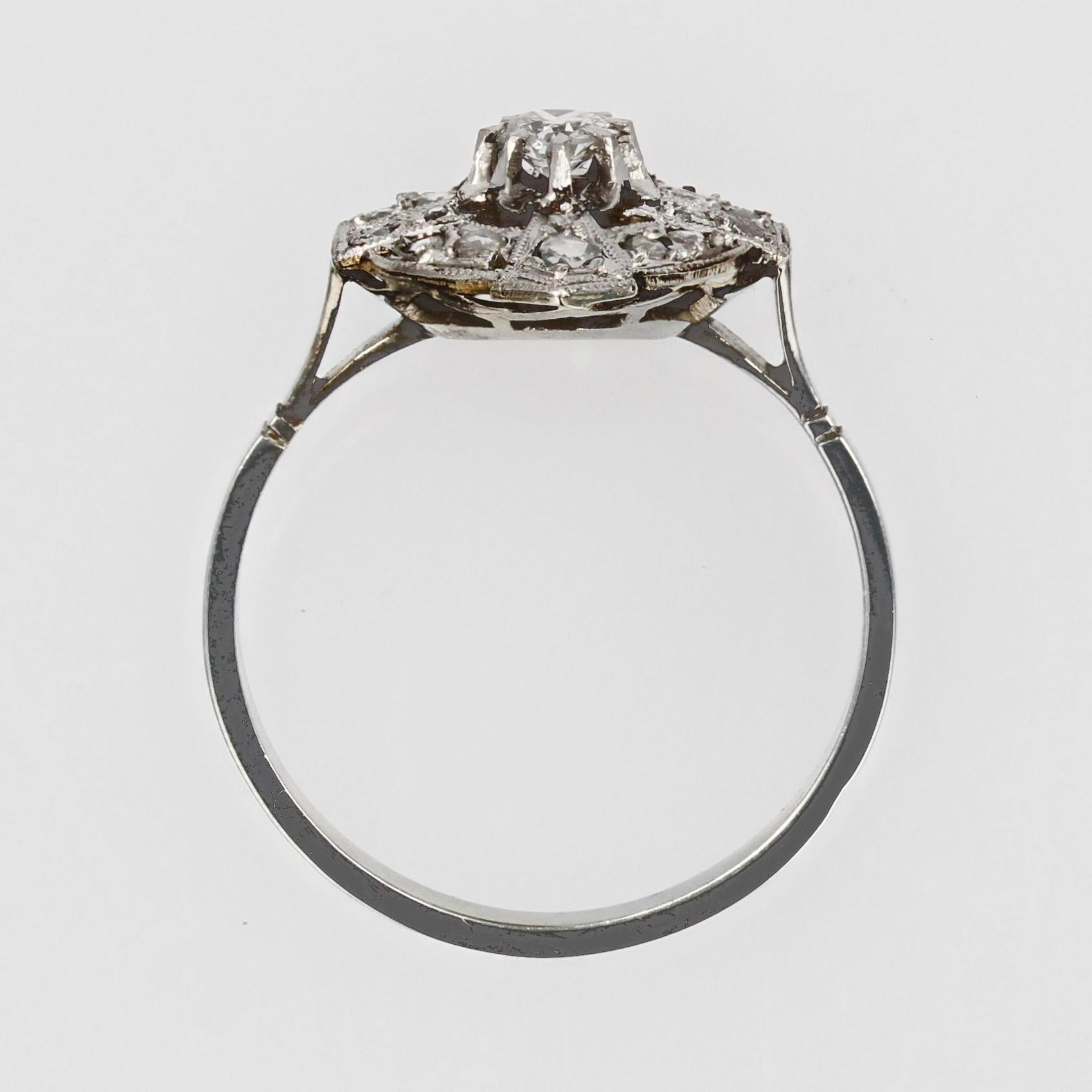 French 1925s Diamonds 18 Karat White Gold Platinum Art Deco Ring For Sale 9