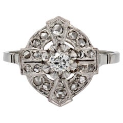 Antique French 1925s Diamonds 18 Karat White Gold Platinum Art Deco Ring