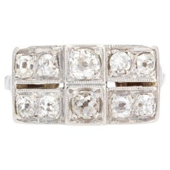 French, 1925s, Diamonds 18 Karat White Gold Platinum Rectangular Ring