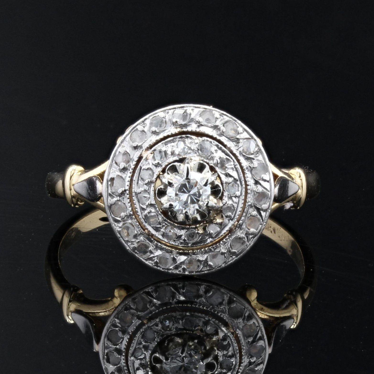Art Deco French 1925s Diamonds 18 Karat Yellow Gold Round Ring