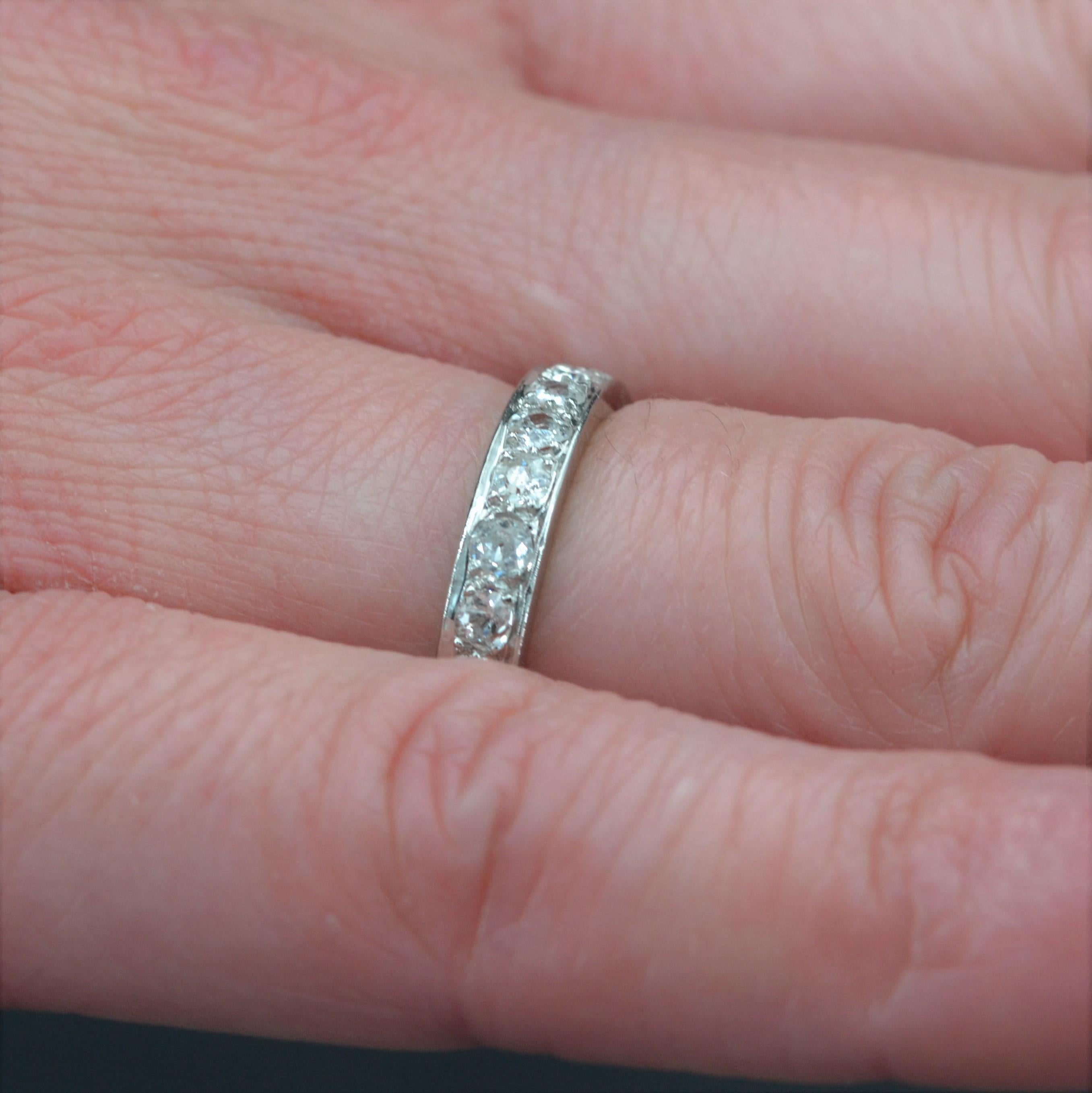 French 1925s Diamonds Platinum Wedding Ring For Sale 5