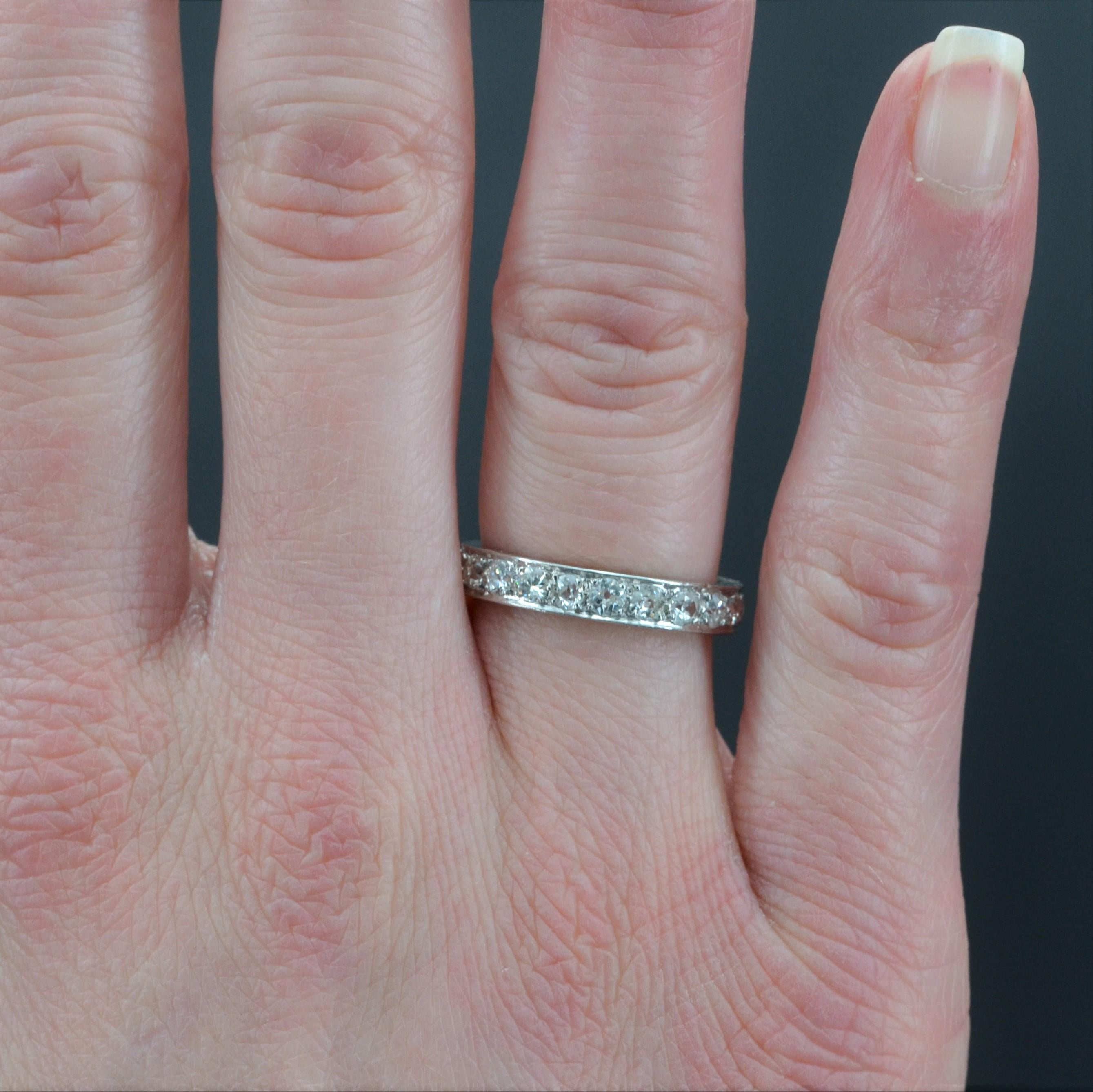 French 1925s Diamonds Platinum Wedding Ring For Sale 1