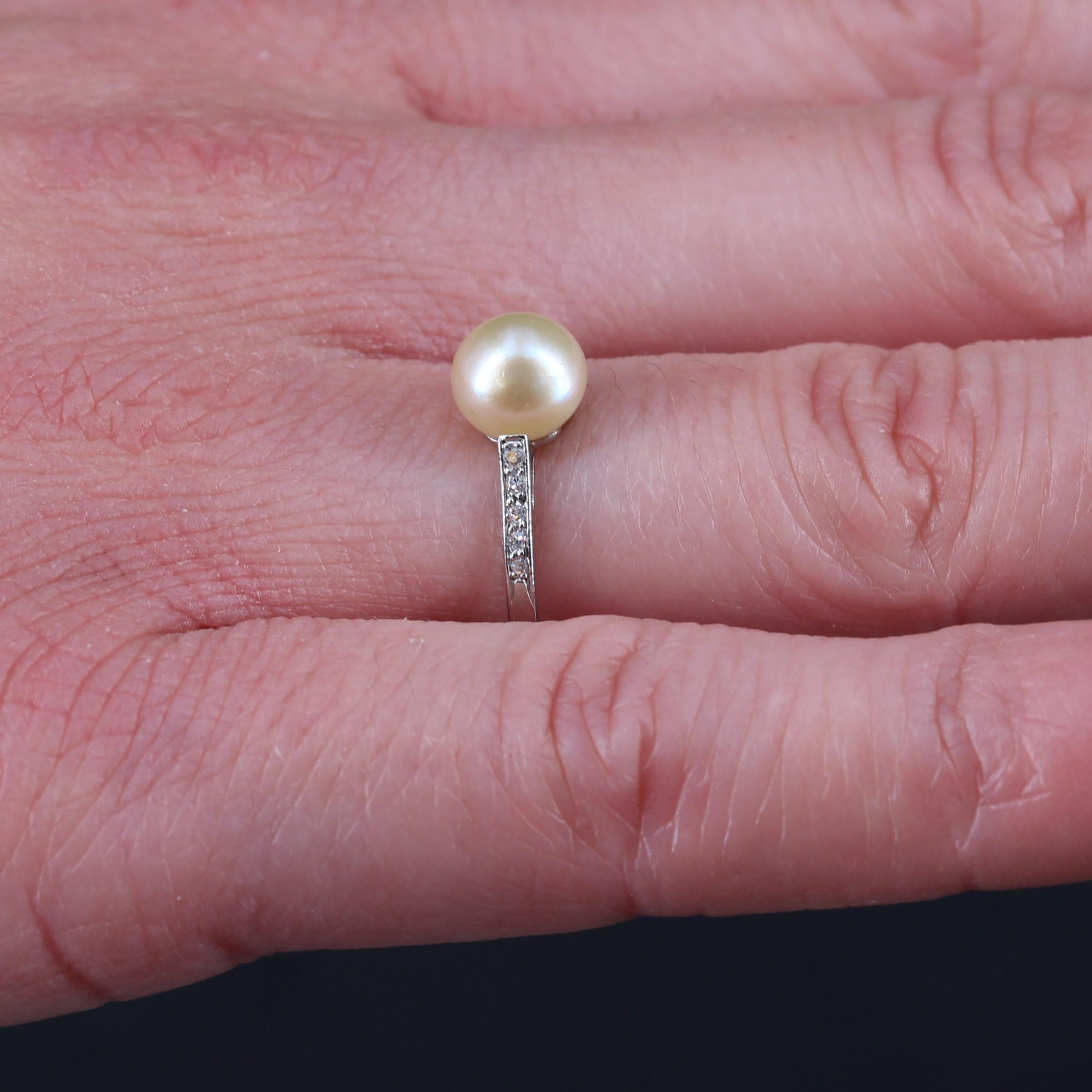 French 1925s Fine Pearl Diamonds Platinum Art Deco Ring For Sale 5
