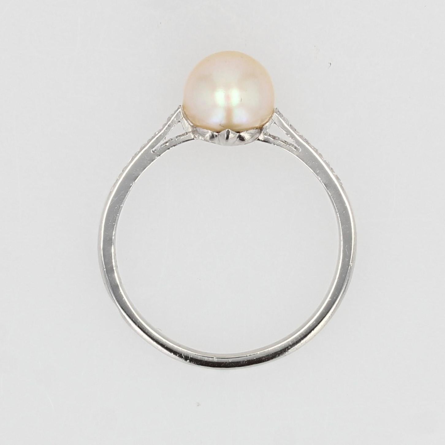 French 1925s Fine Pearl Diamonds Platinum Art Deco Ring For Sale 6