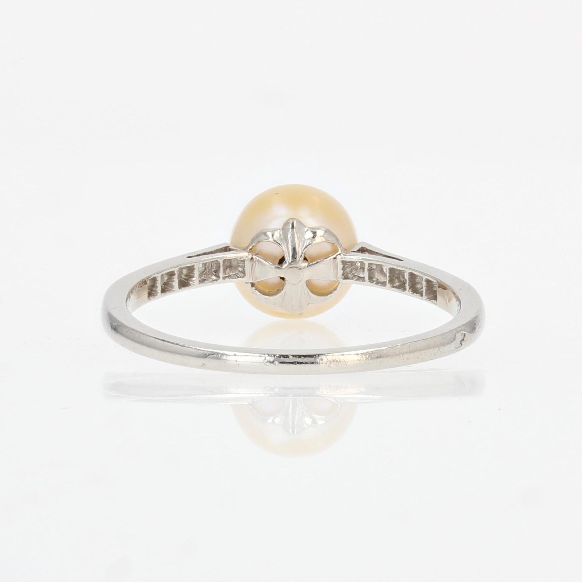 Französisch 1925er Jahre feine Perle Diamanten Platin Art Deco Ring im Angebot 7
