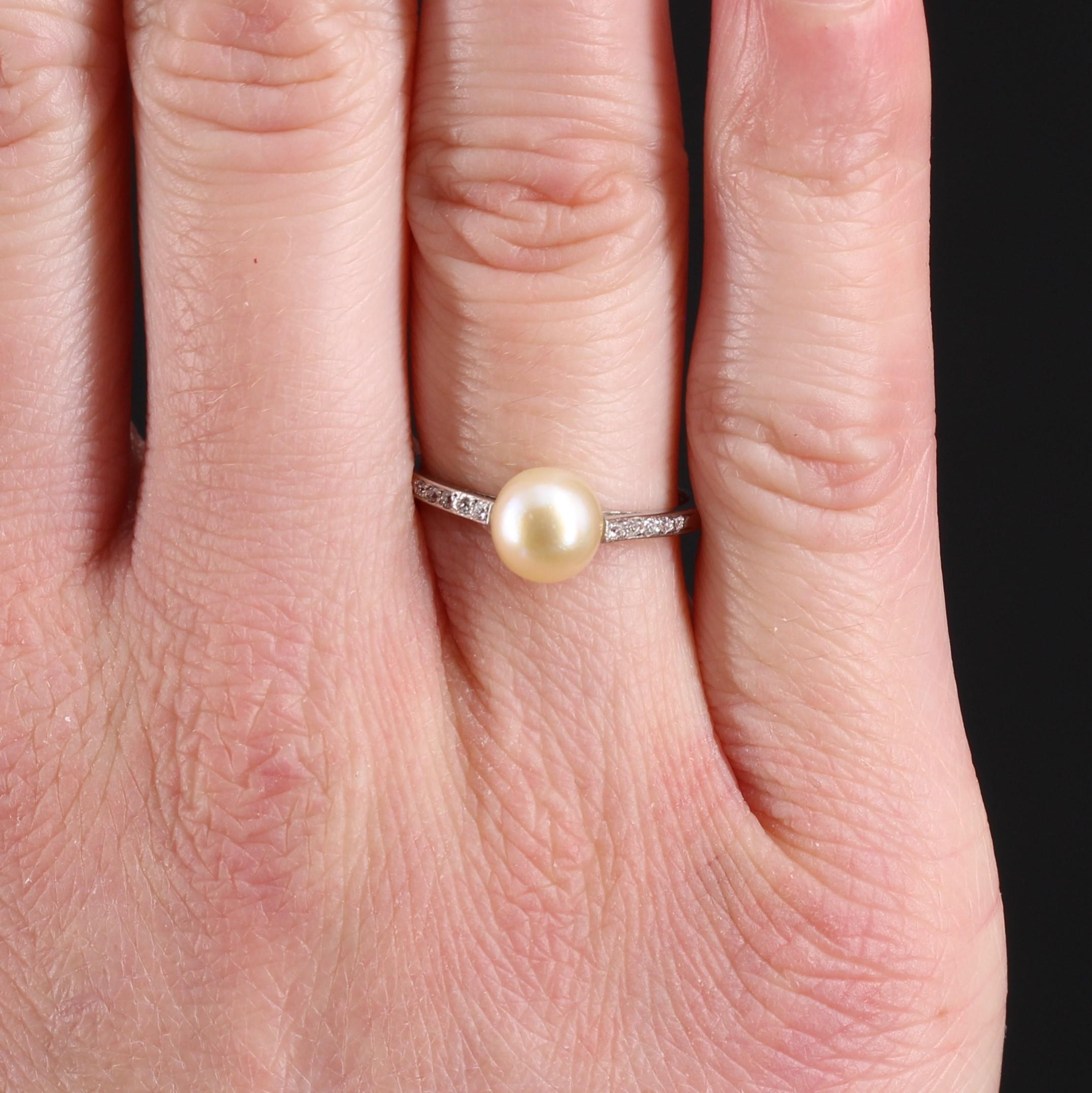 French 1925s Fine Pearl Diamonds Platinum Art Deco Ring For Sale 1
