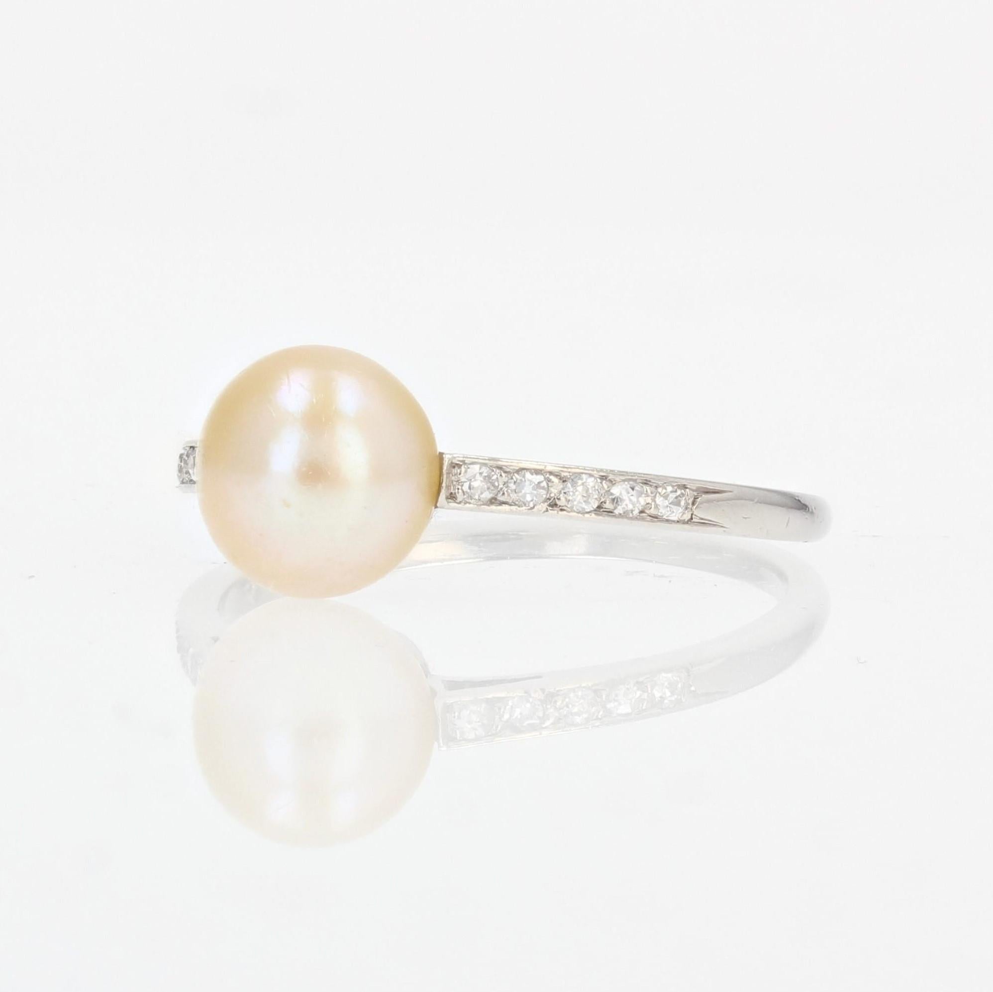 French 1925s Fine Pearl Diamonds Platinum Art Deco Ring For Sale 2