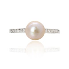 French 1925s Fine Pearl Diamonds Platinum Art Deco Ring