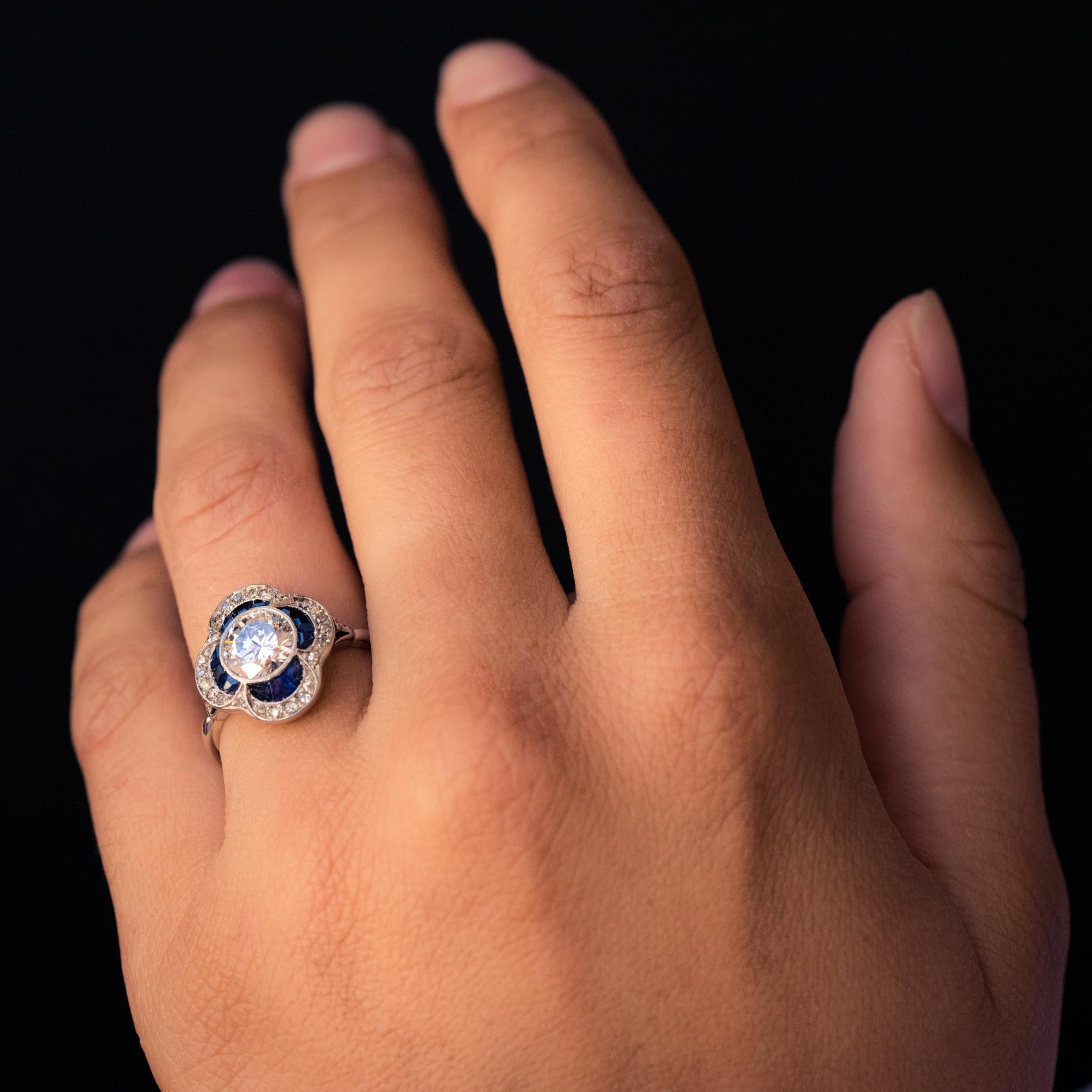 French 1925 Sapphire Diamonds Platinum Ring 4