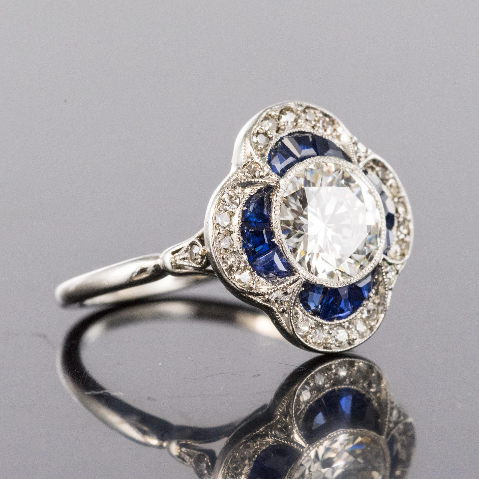French 1925 Sapphire Diamonds Platinum Ring 5