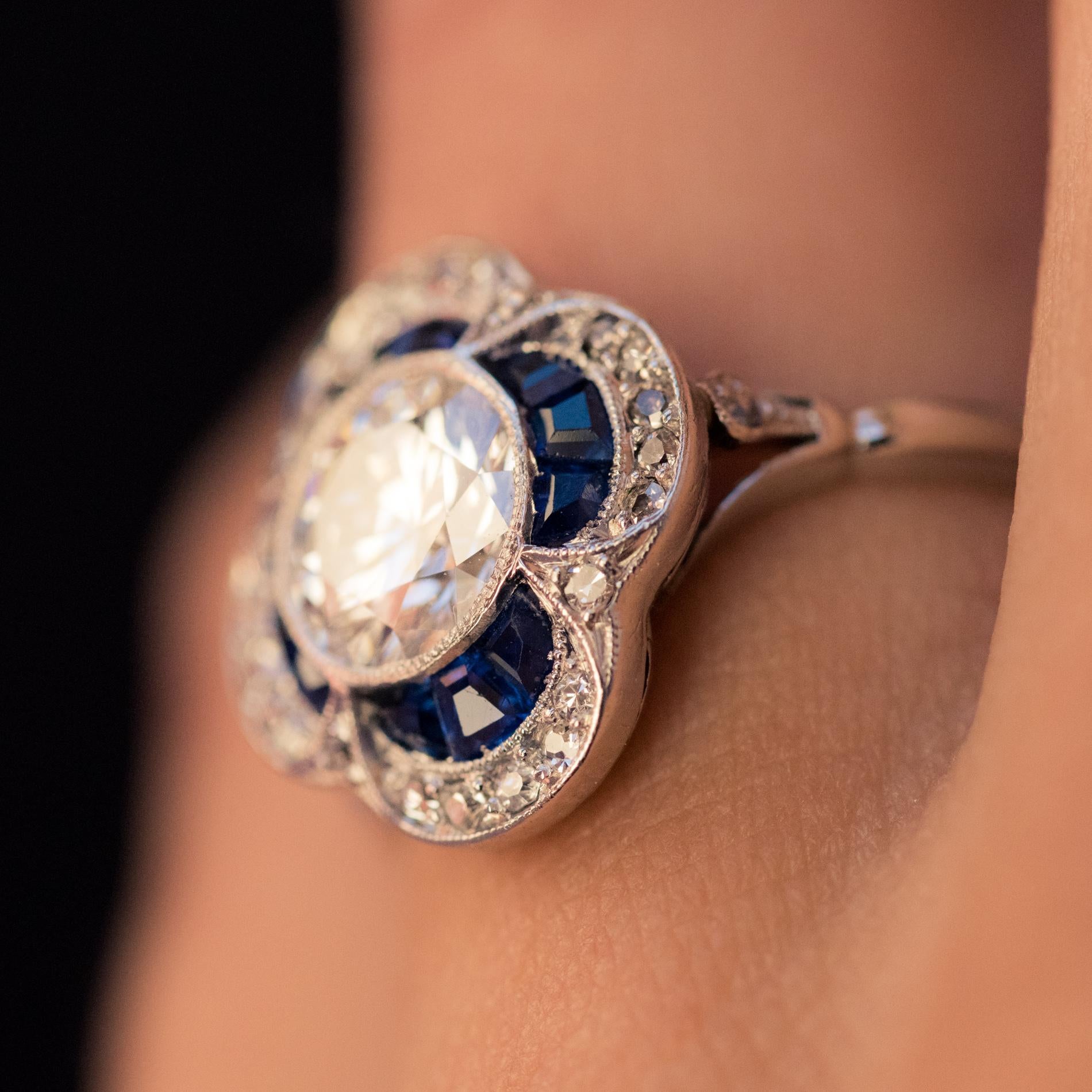 French 1925 Sapphire Diamonds Platinum Ring 11