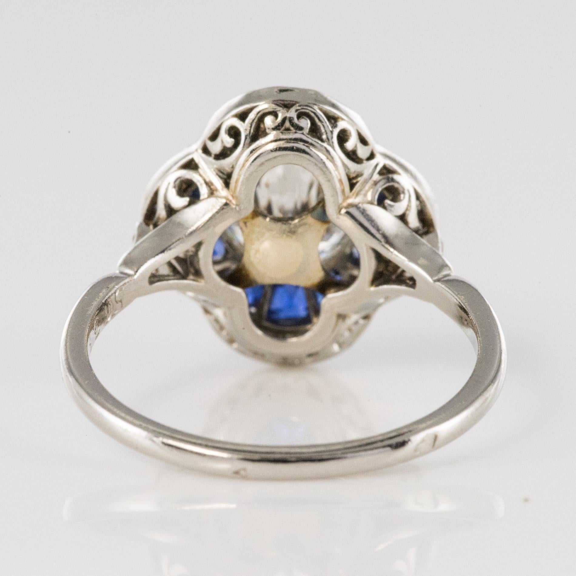 French 1925 Sapphire Diamonds Platinum Ring 12