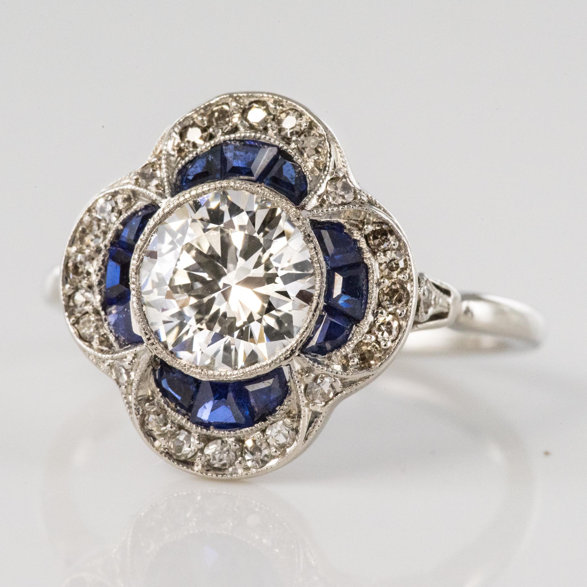 Art Deco French 1925 Sapphire Diamonds Platinum Ring
