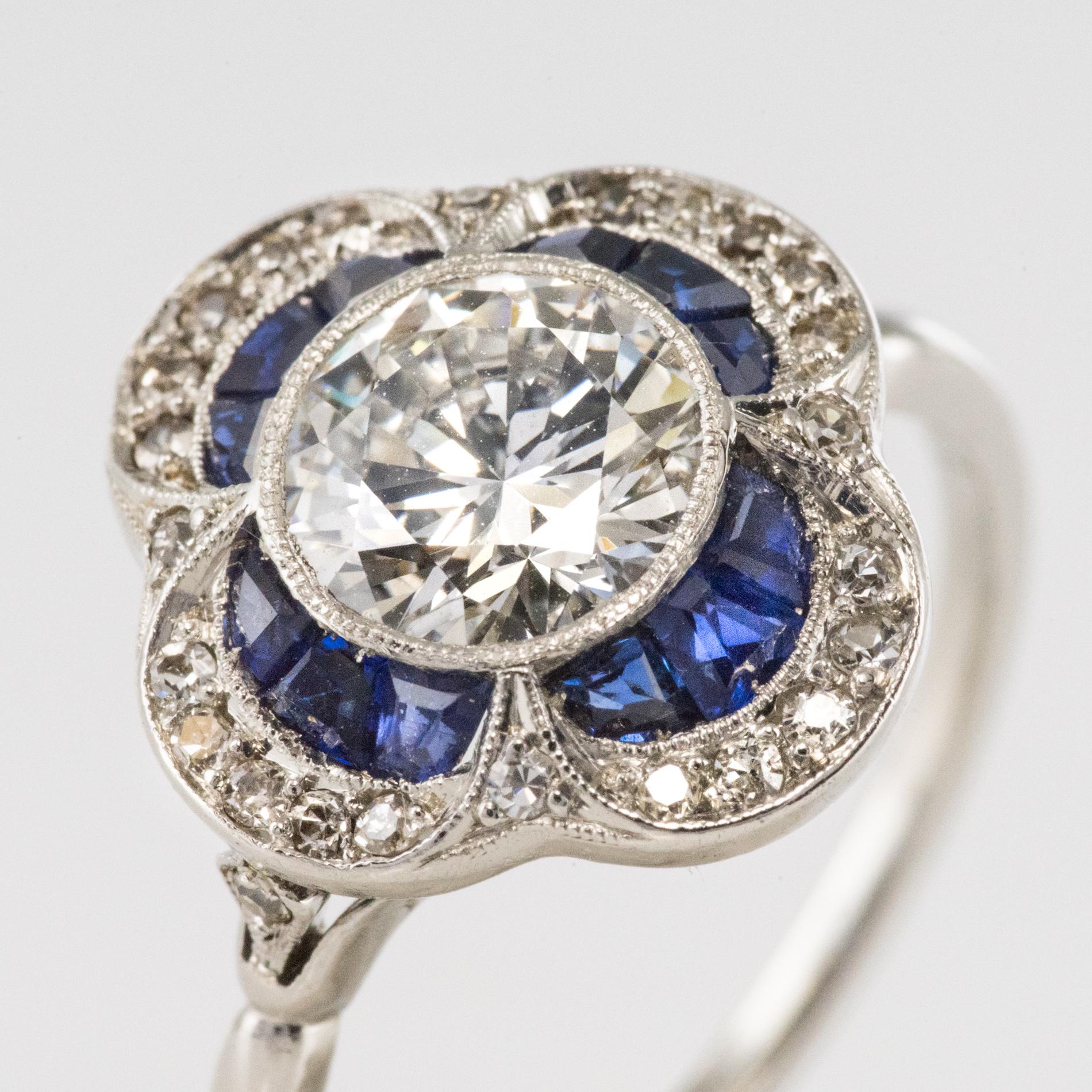 French 1925 Sapphire Diamonds Platinum Ring 1
