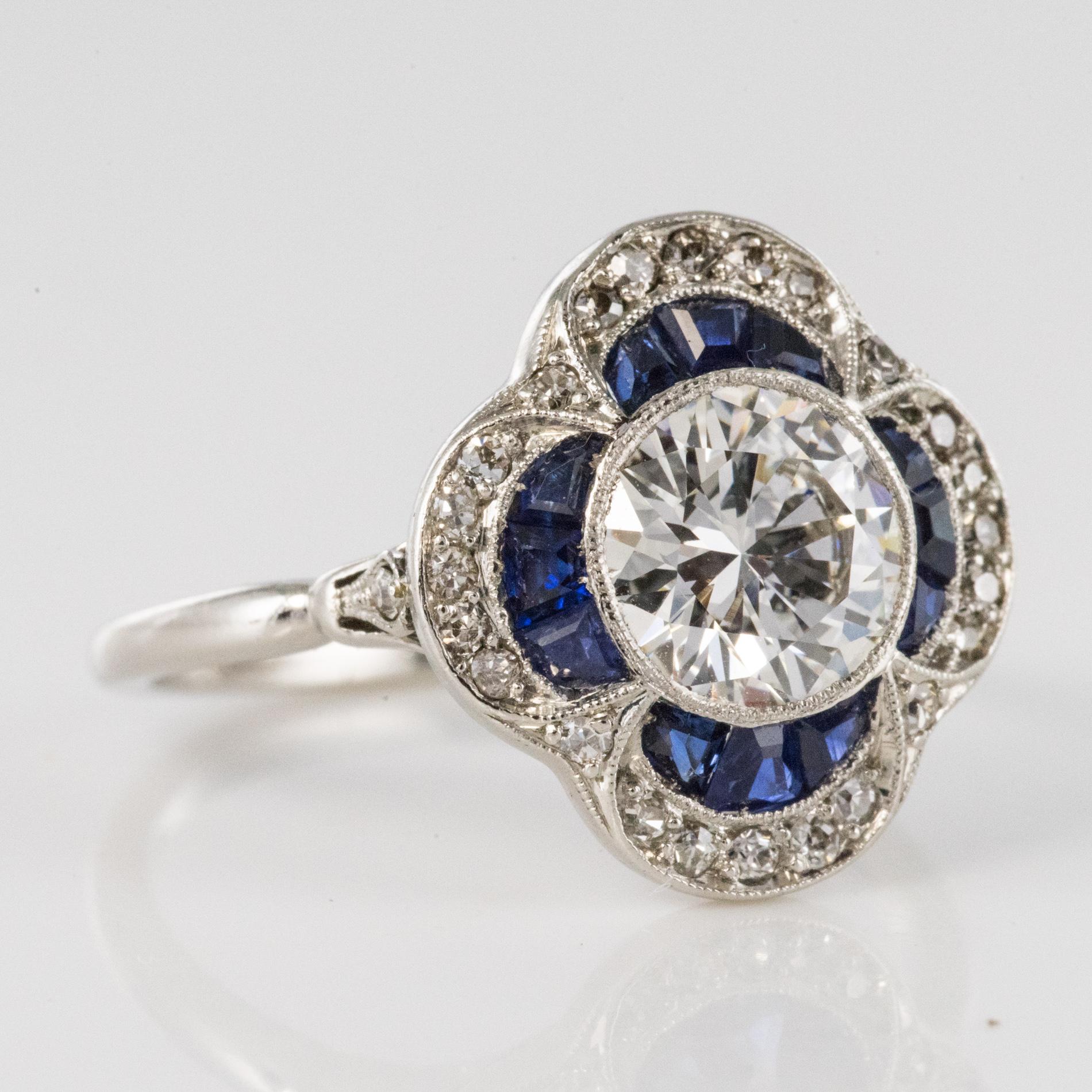French 1925 Sapphire Diamonds Platinum Ring 3