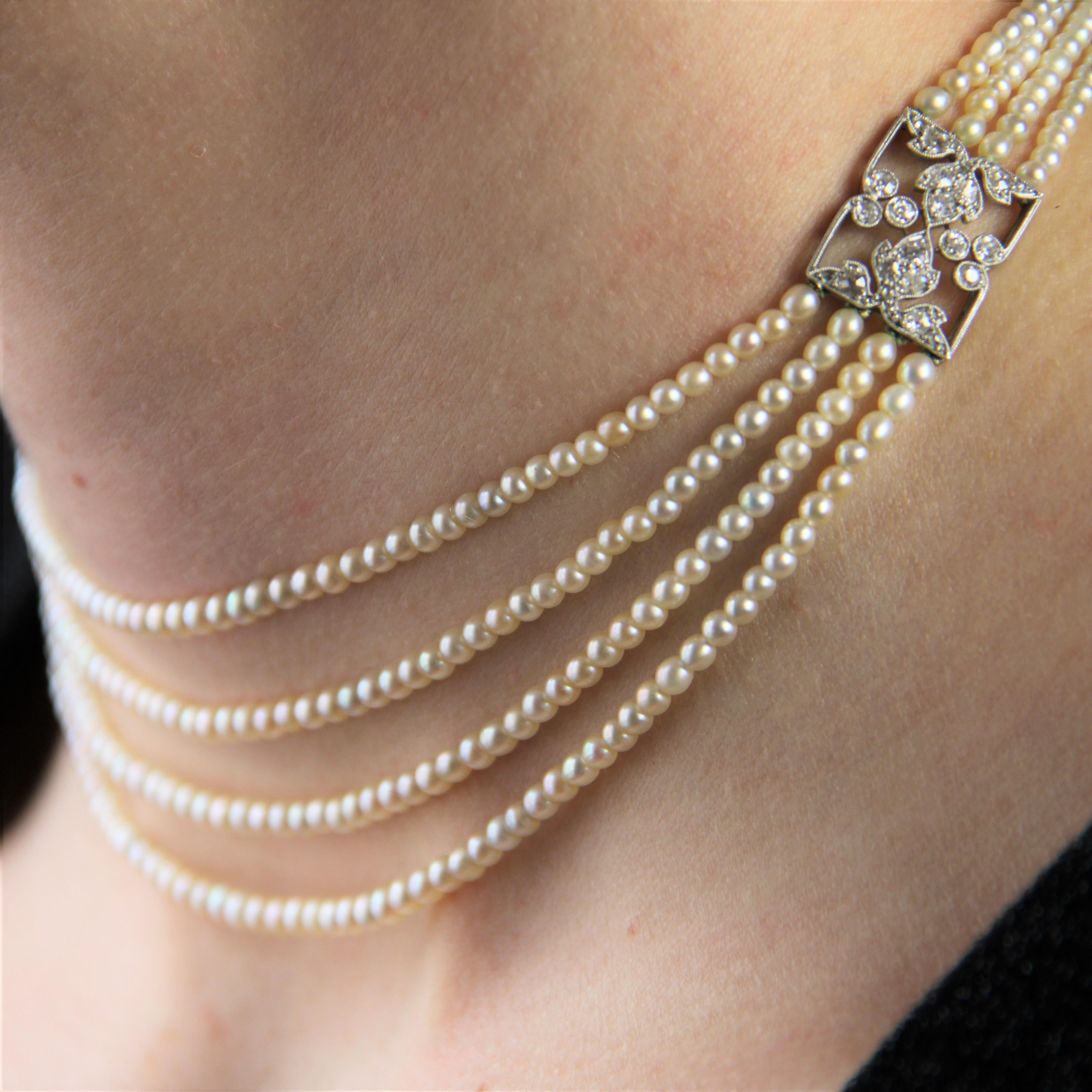 French 1928 Boucheron Diamonds Fine Pearls Necklace For Sale 5