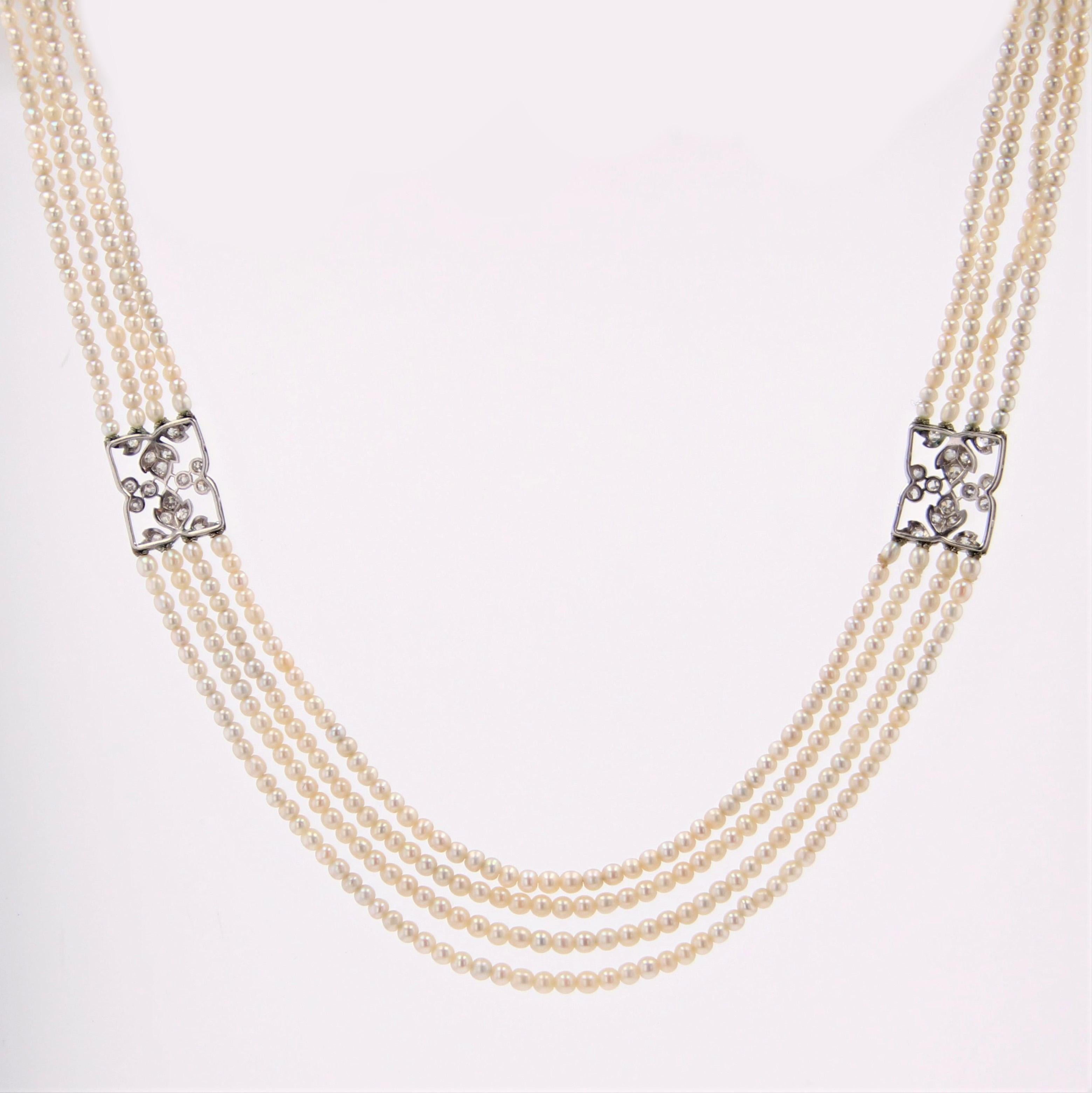 French 1928 Boucheron Diamonds Fine Pearls Necklace For Sale 8