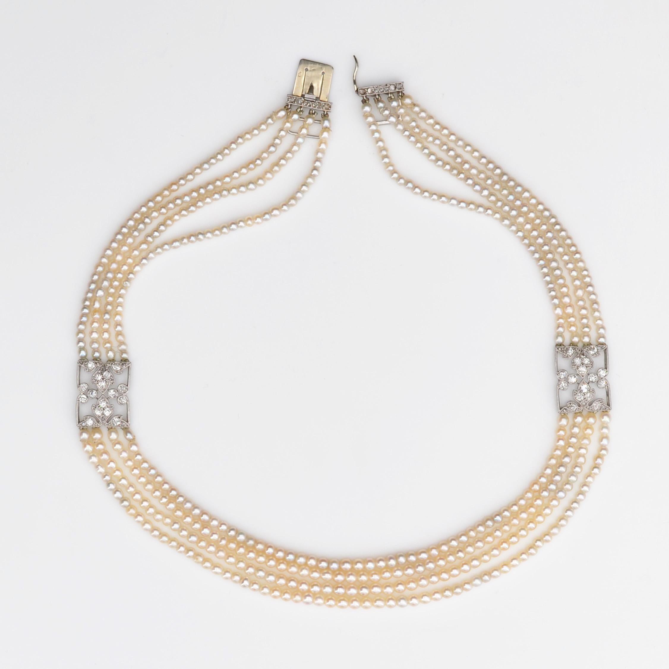 Französische Boucheron-Halskette mit Diamanten und feinen Perlen, 1928 im Zustand „Gut“ im Angebot in Poitiers, FR