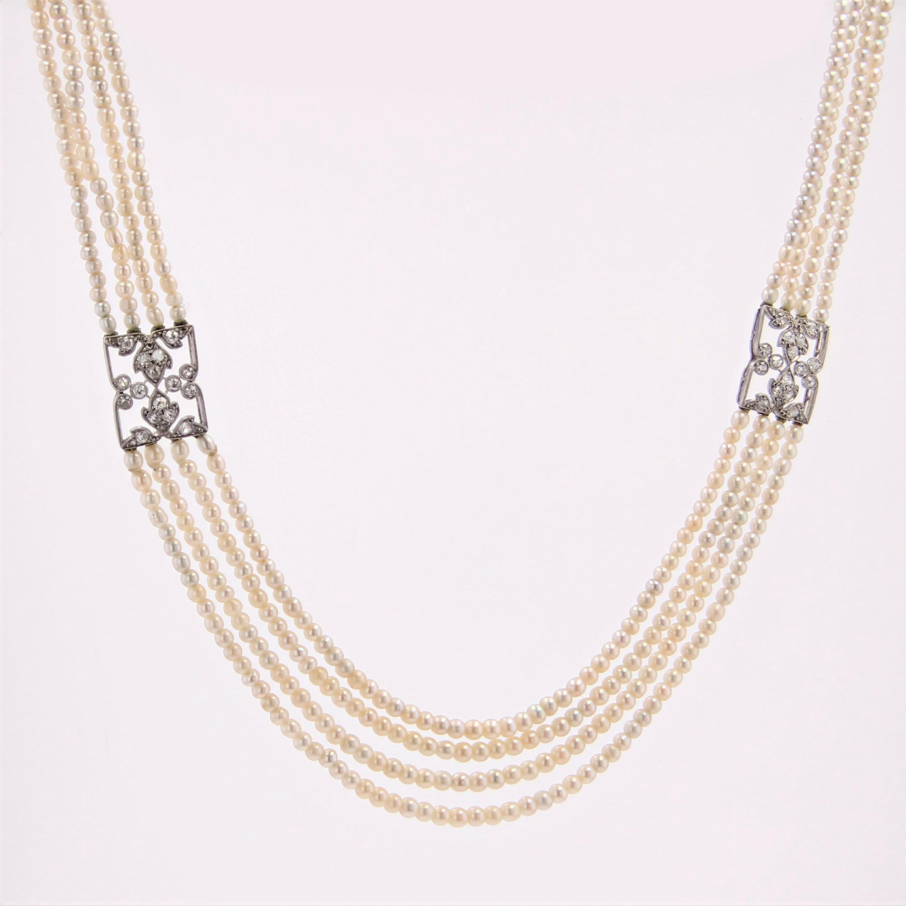 Französische Boucheron-Halskette mit Diamanten und feinen Perlen, 1928 Damen im Angebot