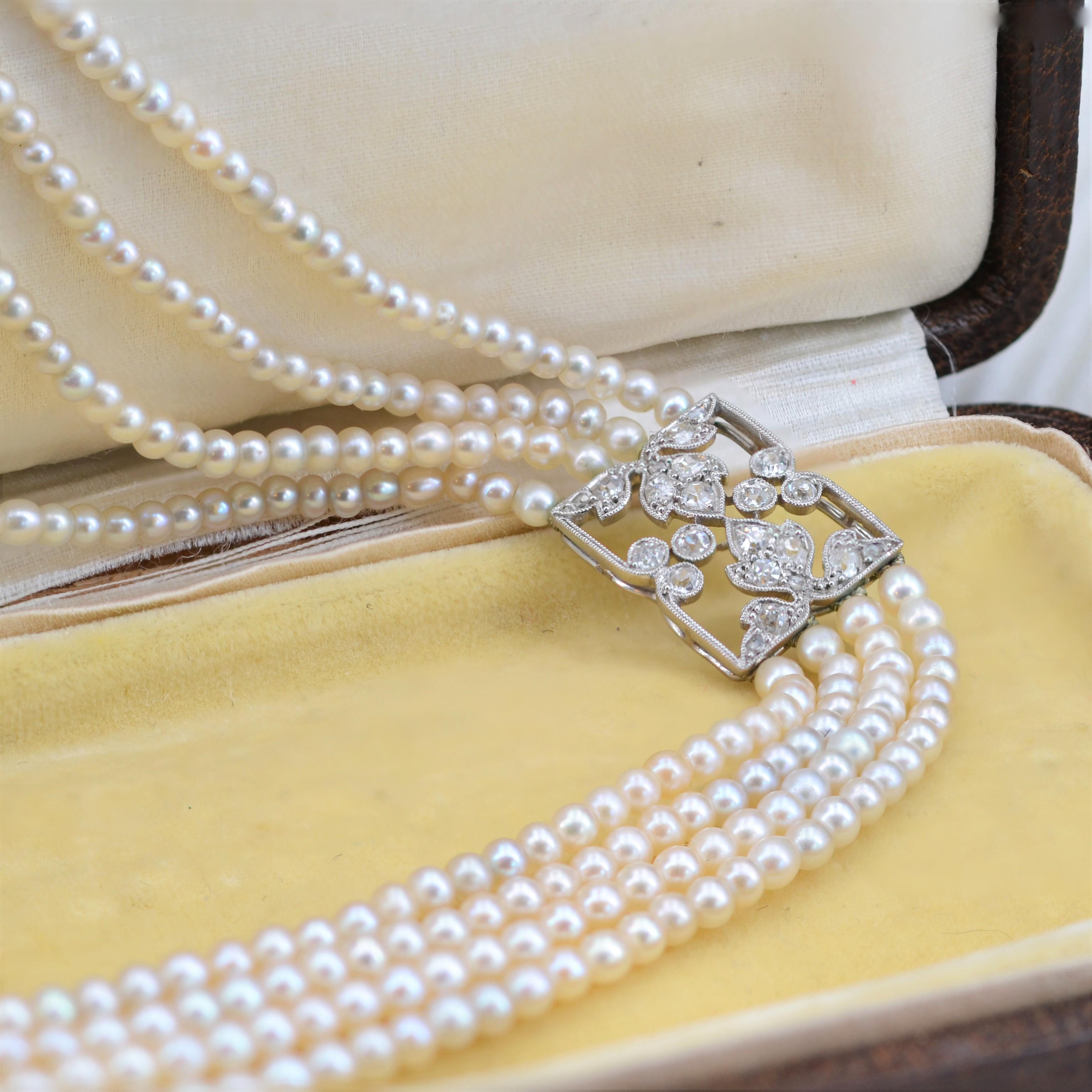Art Deco French 1928 Boucheron Diamonds Fine Pearls Necklace For Sale
