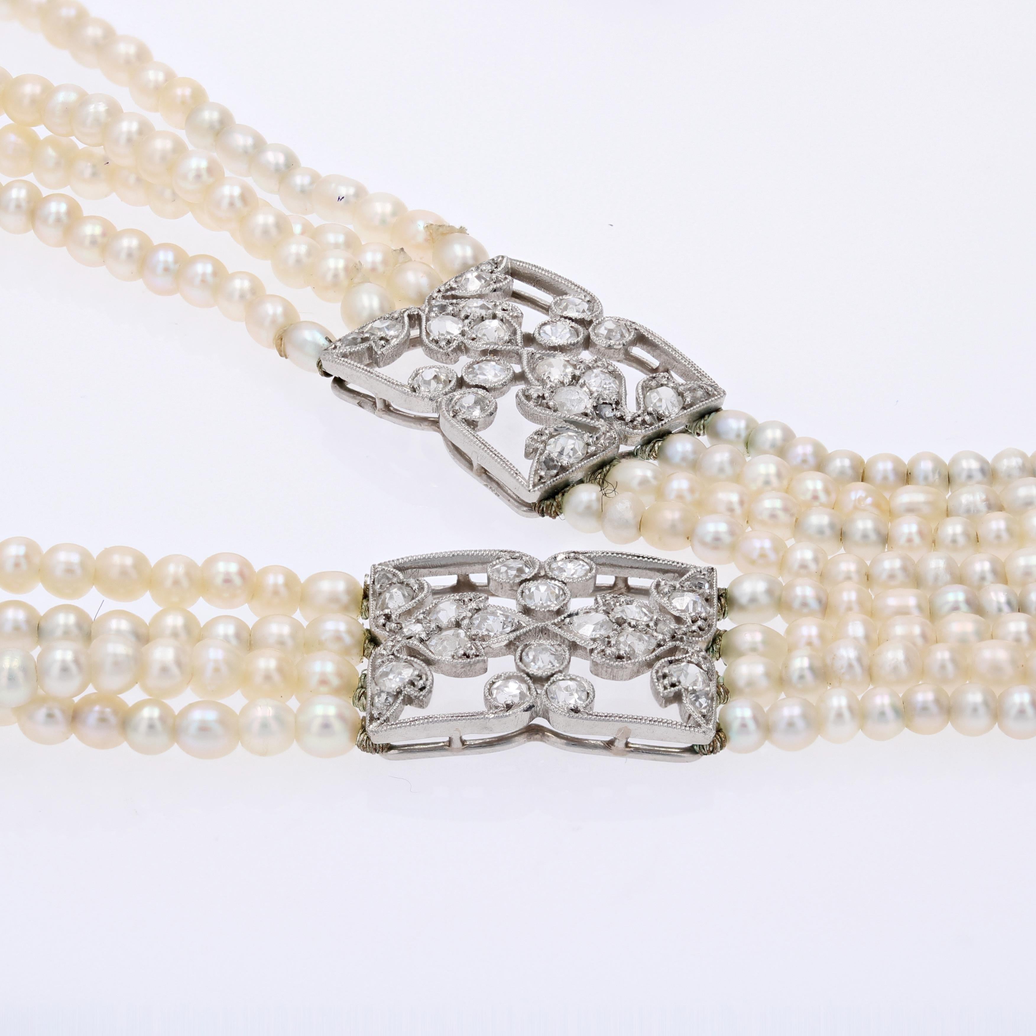 Bead French 1928 Boucheron Diamonds Fine Pearls Necklace For Sale