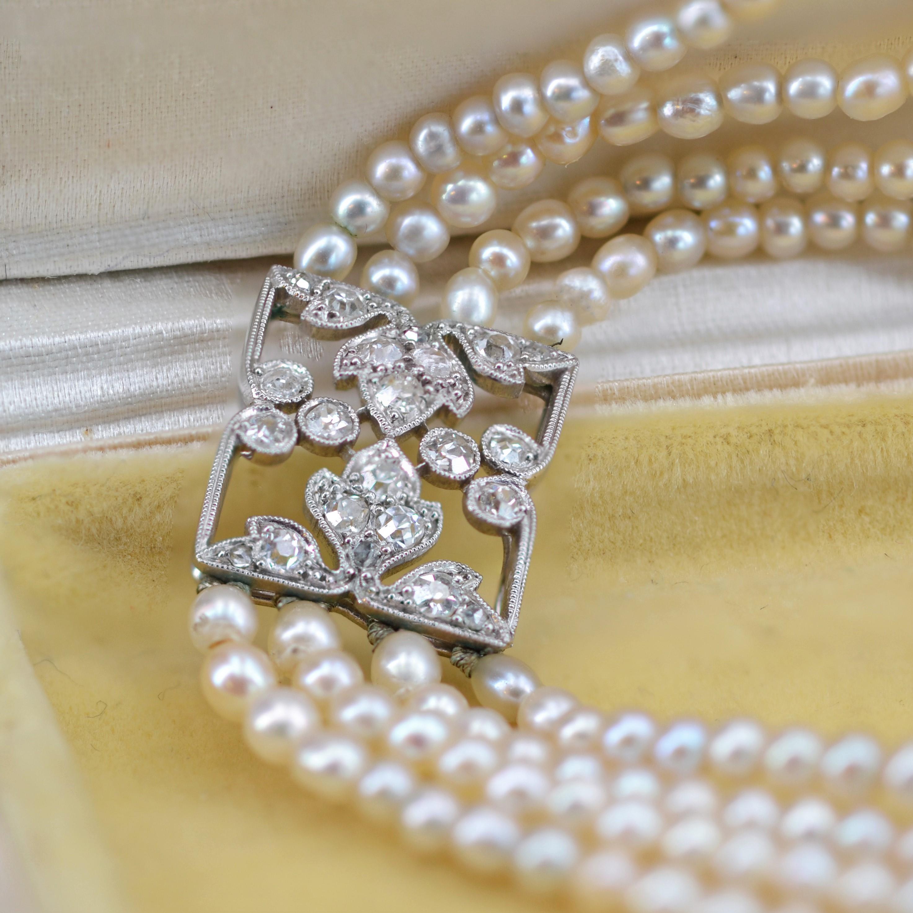 Women's French 1928 Boucheron Diamonds Fine Pearls Necklace For Sale