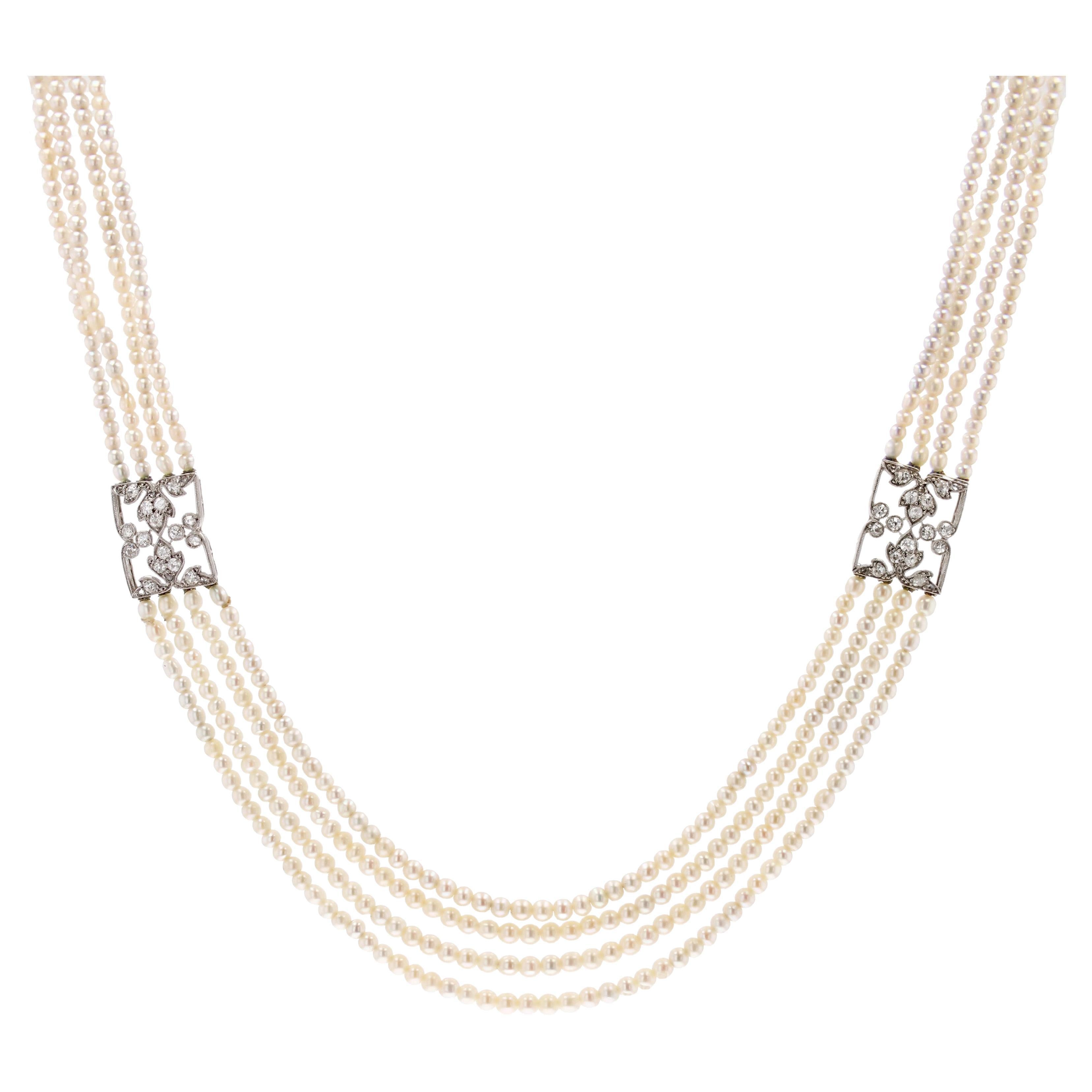 French 1928 Boucheron Diamonds Fine Pearls Necklace For Sale