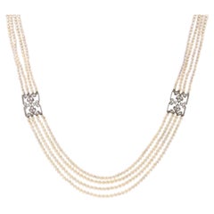 French 1928 Boucheron Diamonds Fine Pearls Necklace