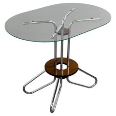 French 1930-1940 Art Deco Chrome Metal Wooden And Glass Oval Top Gueridon Table