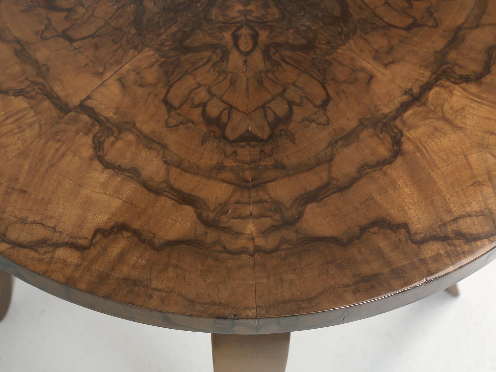 Hand-Crafted French 1930-1940 Burl Walnut and Cold Plated Bronze End or Side Table, Restored
