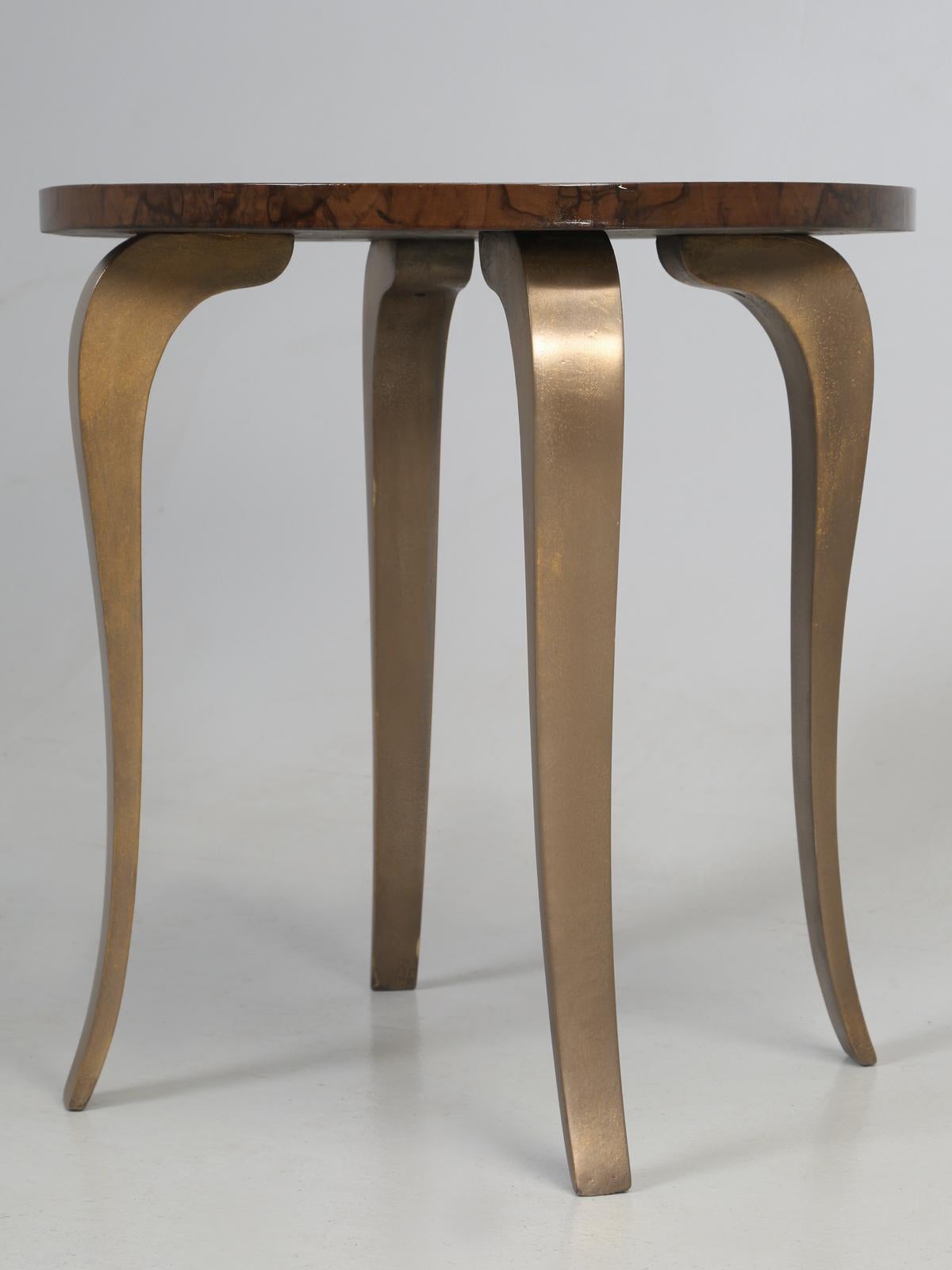 Mid-20th Century French 1930-1940 Burl Walnut and Cold Plated Bronze End or Side Table, Restored